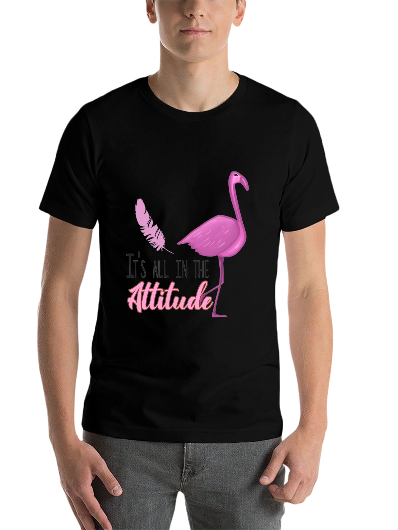 Black Attitude Flamingo T-Shirt - Stylish Graphic Tee view 7