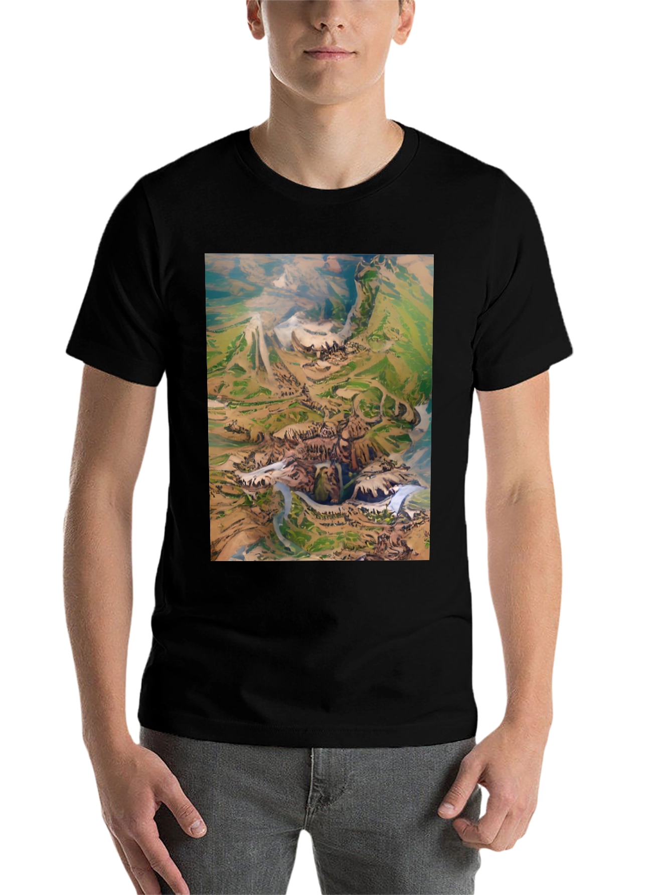 Black Artistic Landscape Print Black T-Shirt view 7