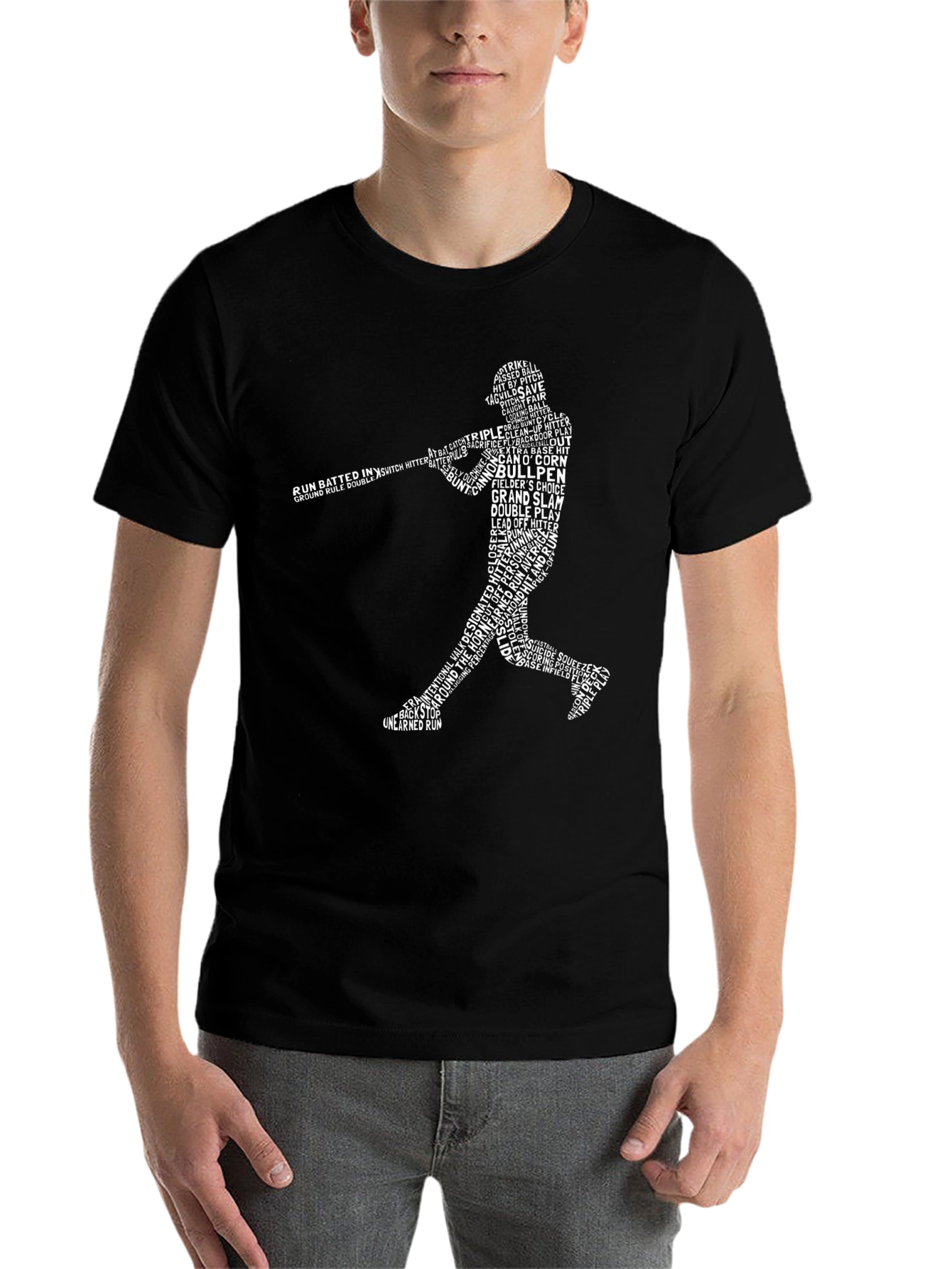 Black Baseball Word Art T-Shirt - Batter Silhouette Tee view 7