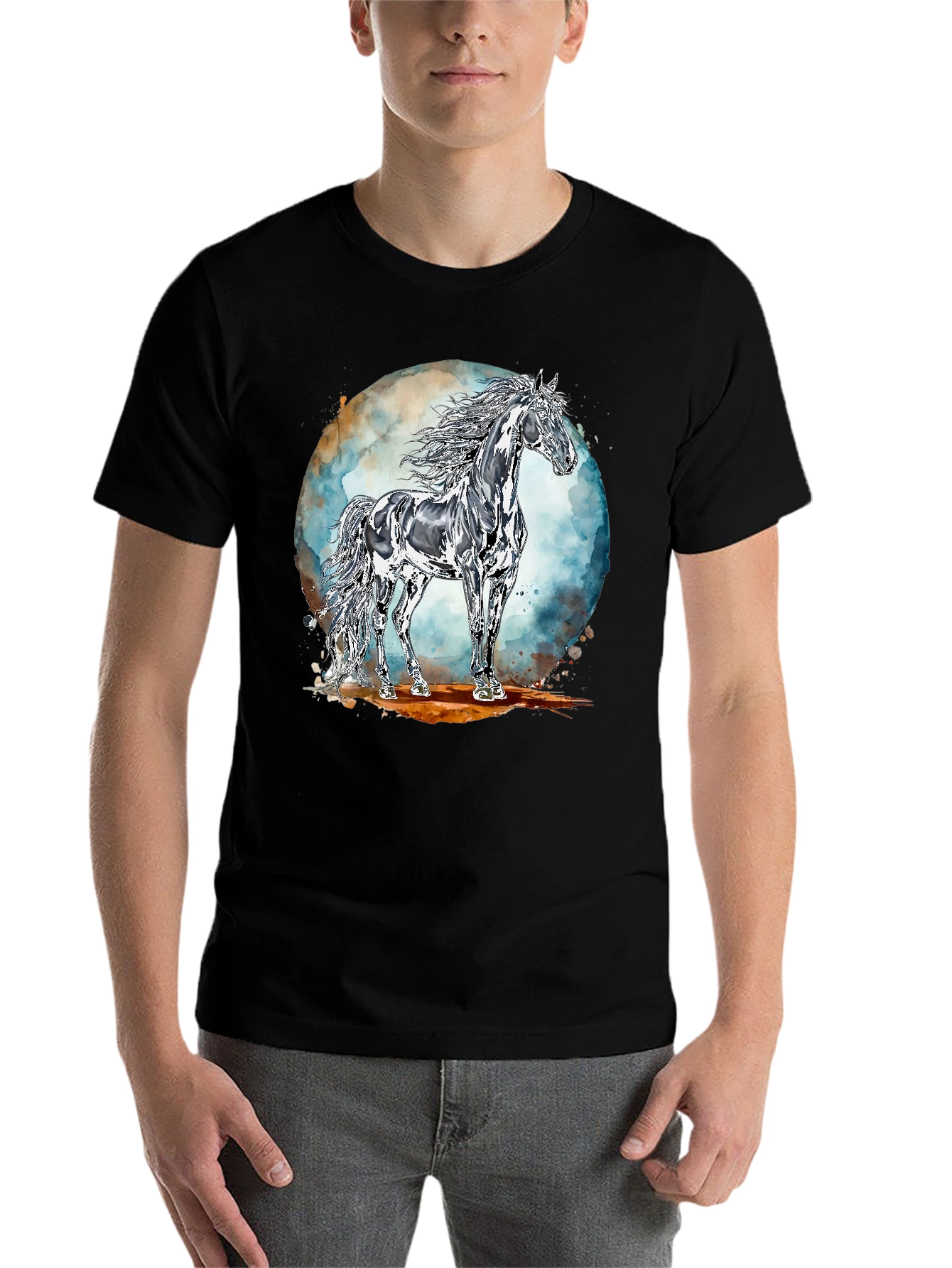 Black Majestic Horse Graphic Tee - Black Cotton Blend view 7
