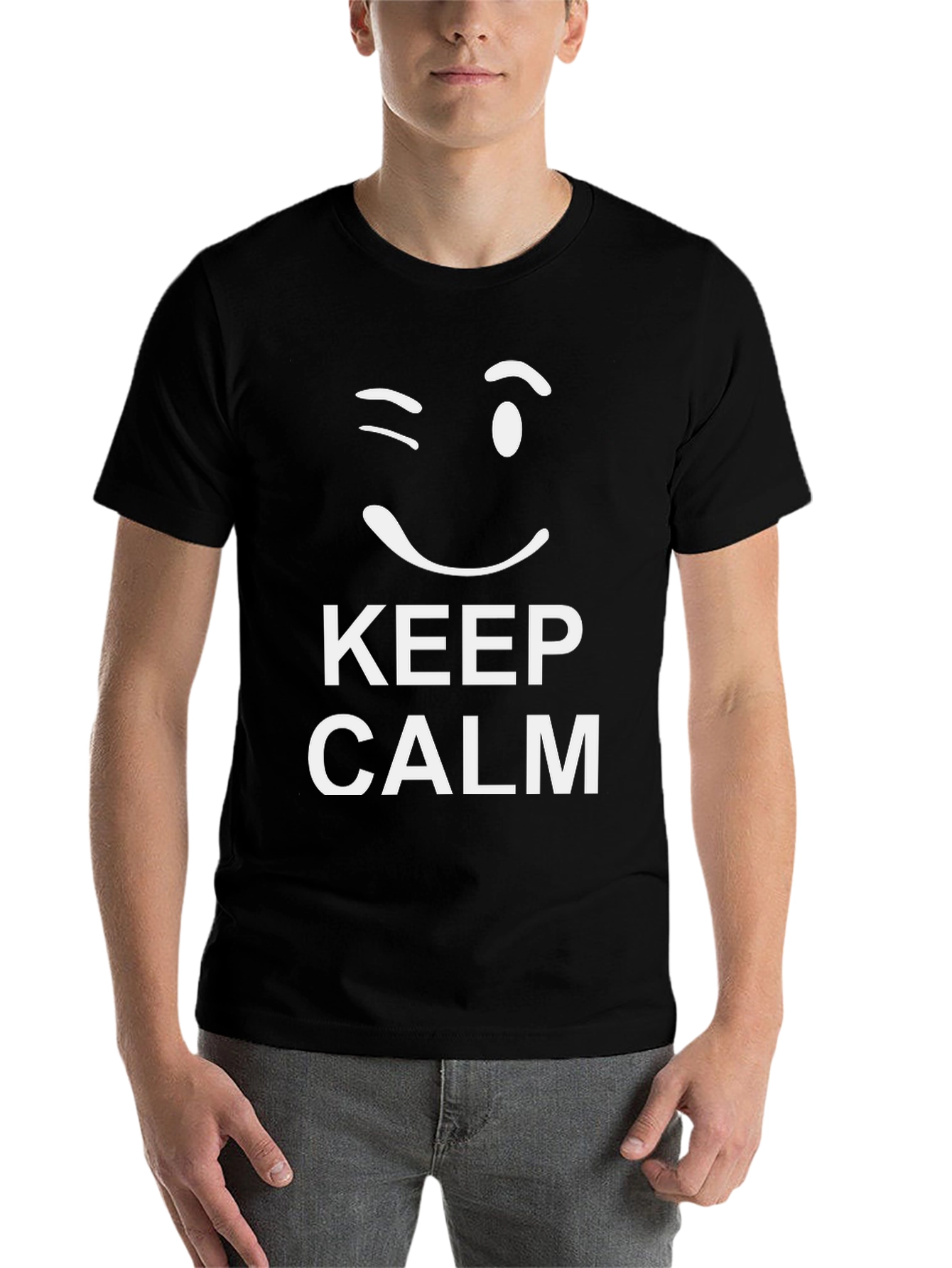 Black Keep Calm Wink Graphic Tee - Black Cotton T-Shirt view 7