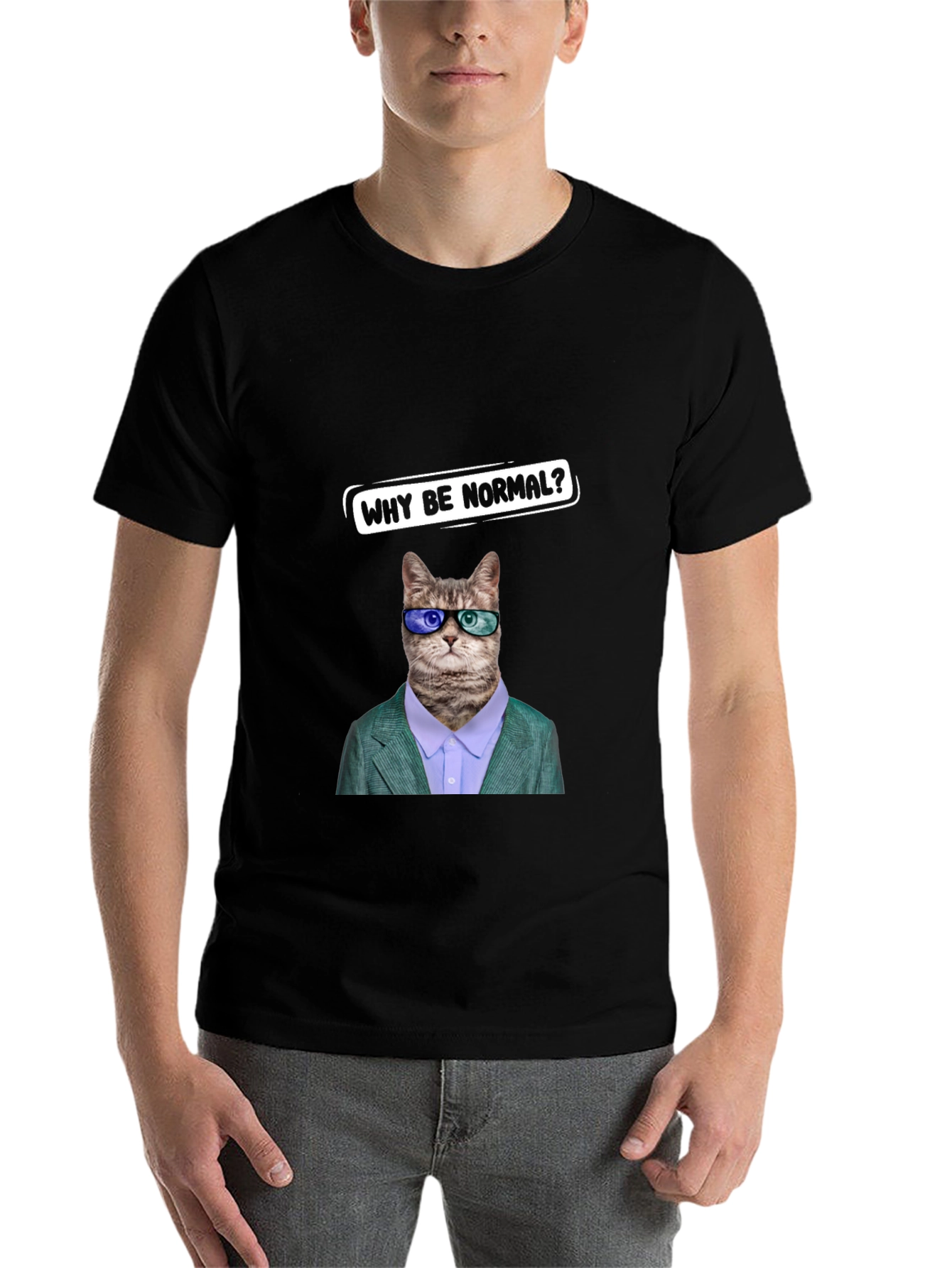 Black Funny Cat T-Shirt - Why Be Normal? view 7