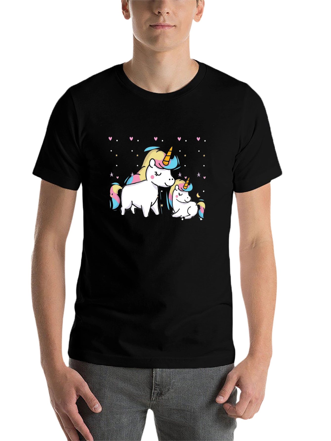 Black Cute Unicorn Mom and Baby Graphic T-Shirt view 7