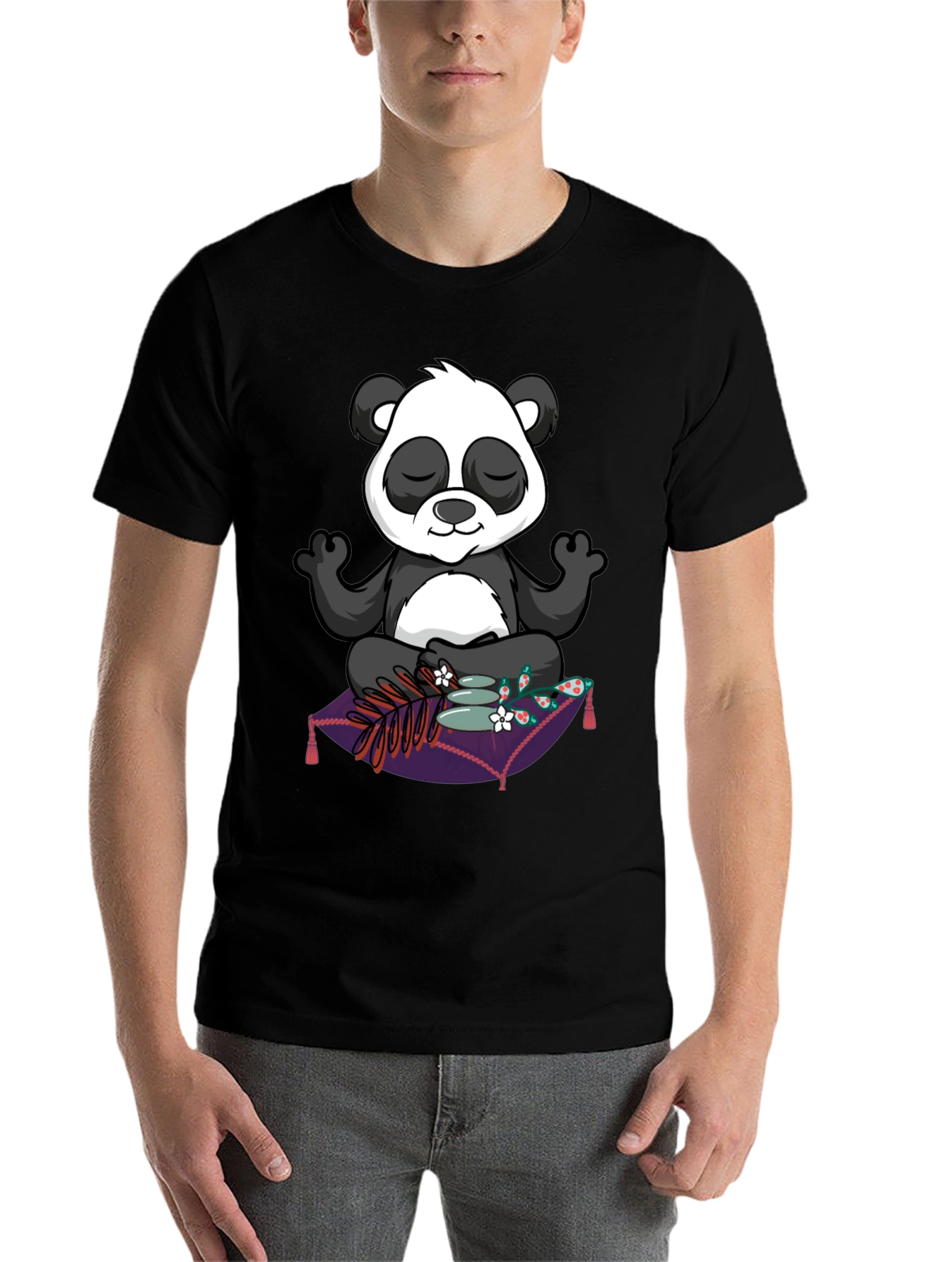 Black Zen Panda T-Shirt: Meditating Panda Design view 7