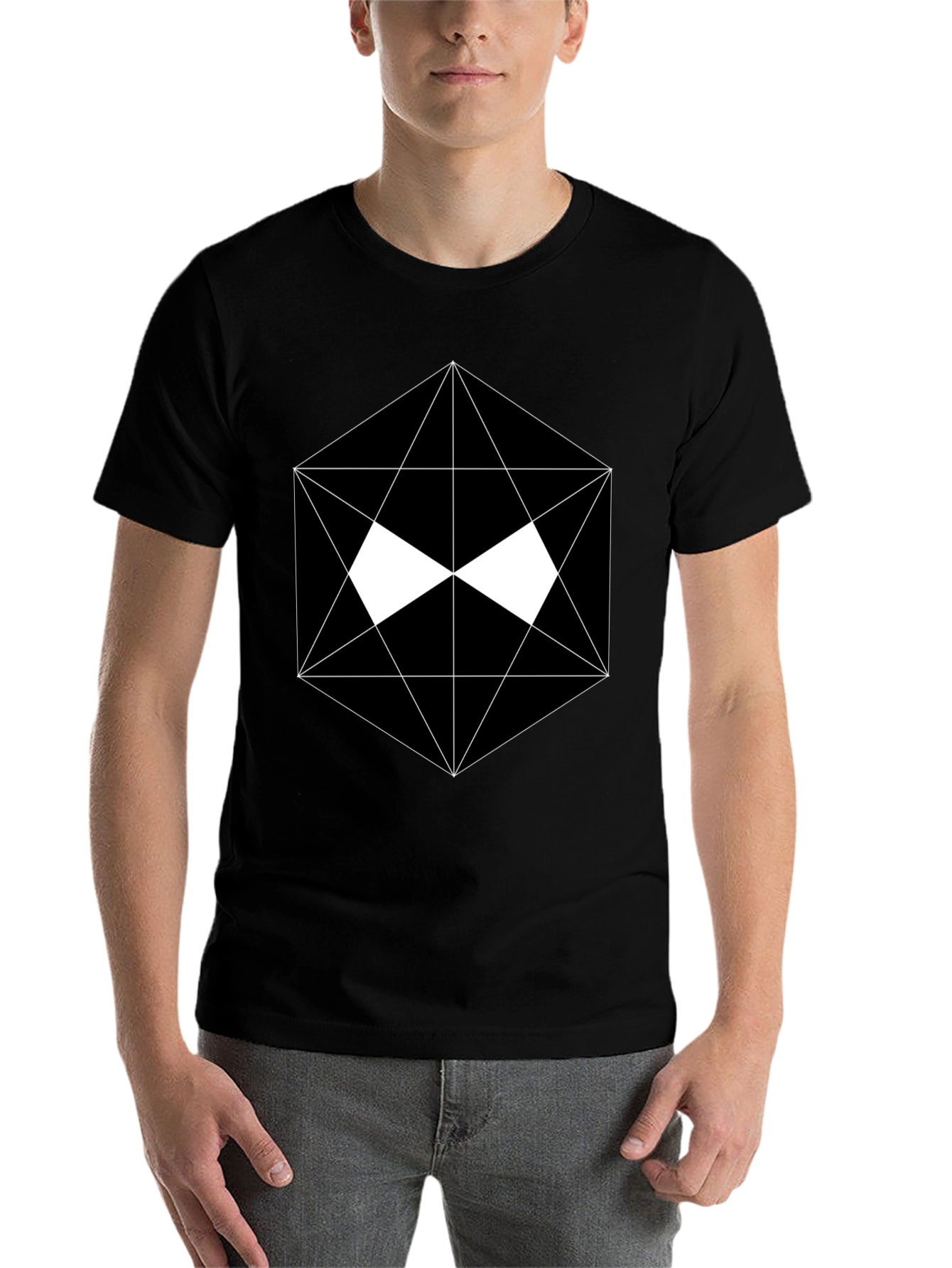 Black Geometric Graphic Black T-Shirt view 7