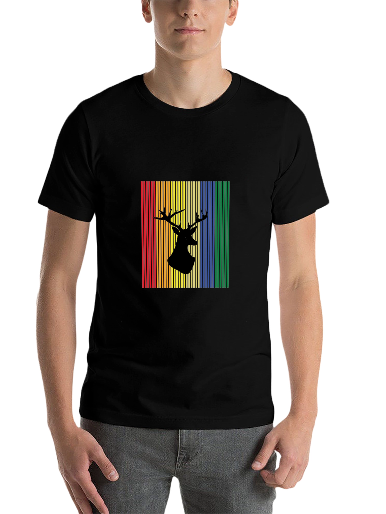 Black Rainbow Deer Silhouette Graphic Tee view 7
