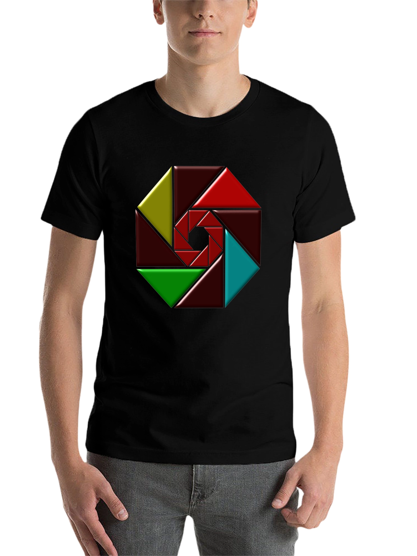 Black Geometric Design Black T-Shirt view 7