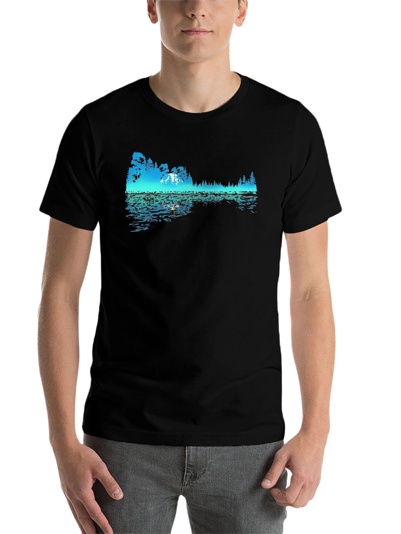 Black Nature Reflection Graphic Black T-Shirt view 7
