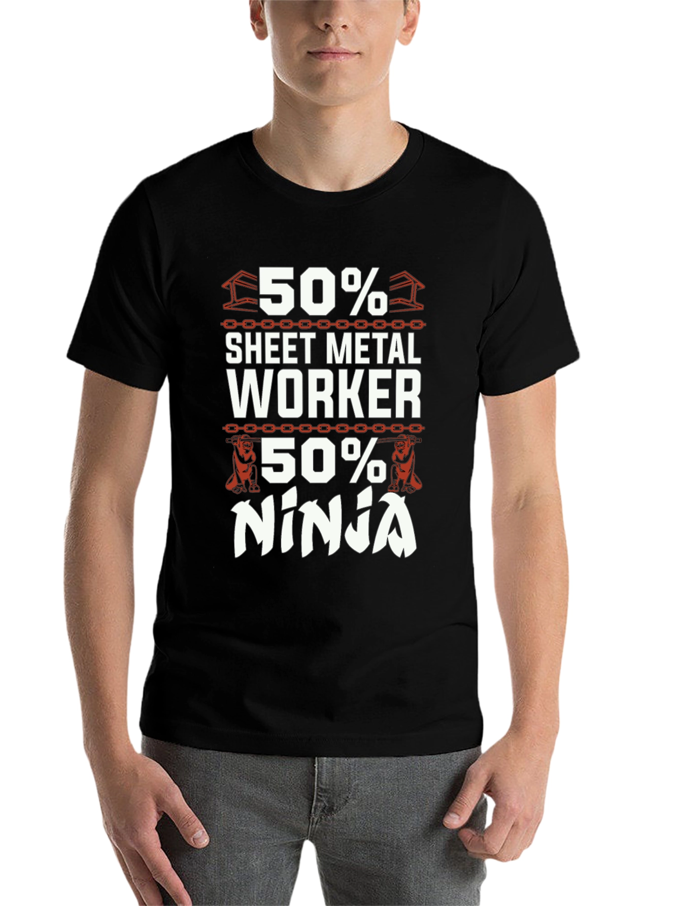 Black Sheet Metal Worker Ninja T-Shirt - Black Cotton Blend view 7