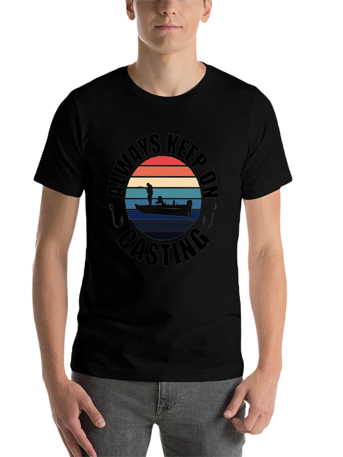 Black Always Keep On Casting Fishing T-Shirt view 7
