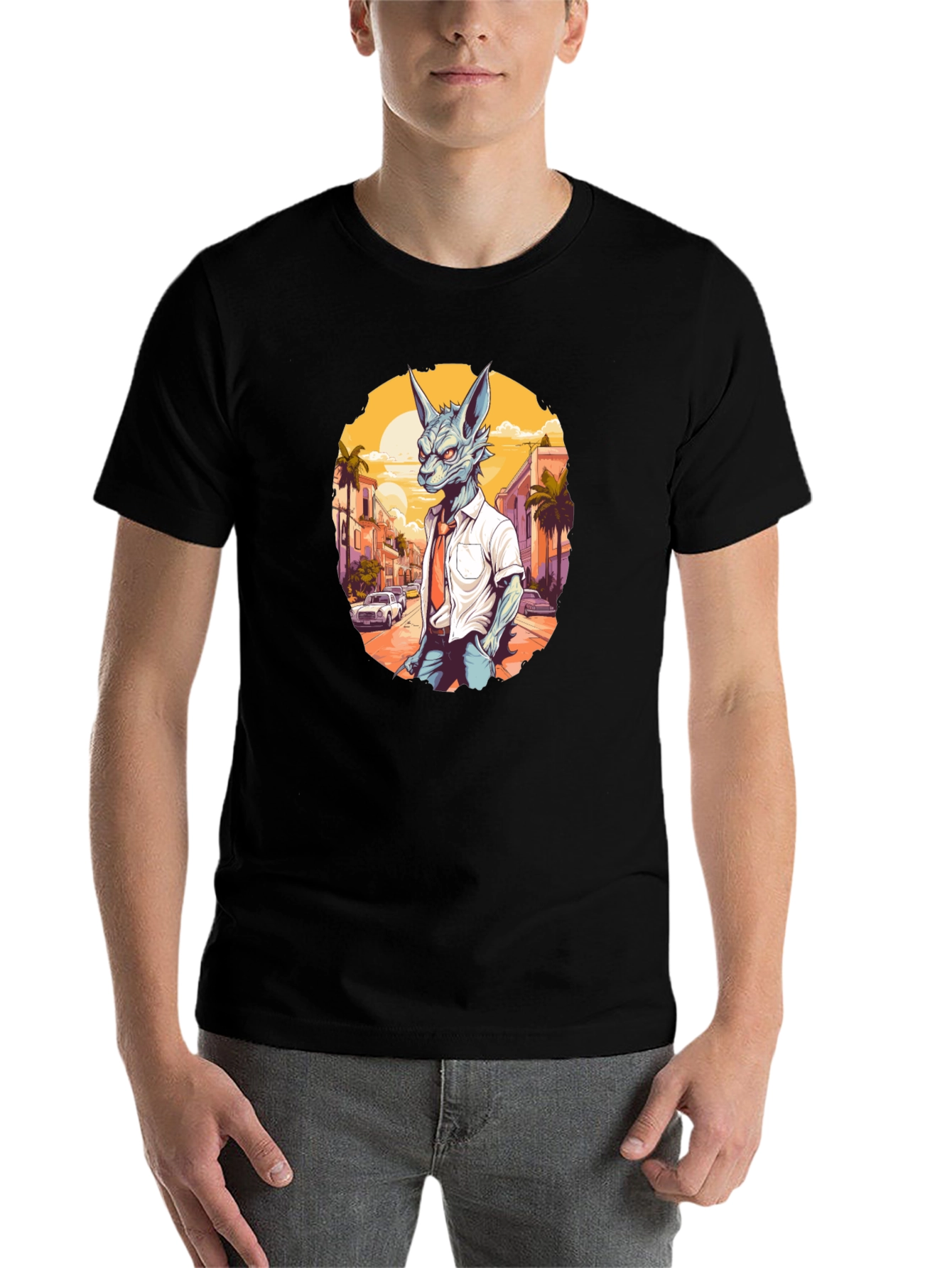 Black Anthropomorphic Wolf in Suit Graphic Tee view 7
