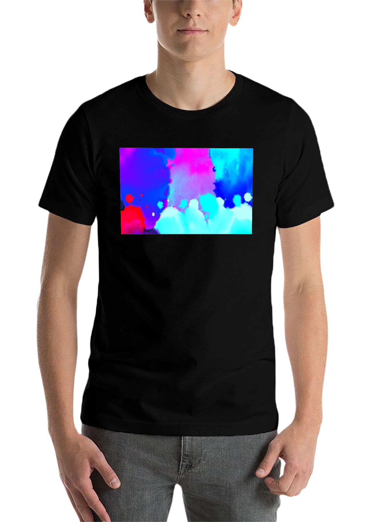 Black Abstract Watercolor Graphic Black T-Shirt view 7