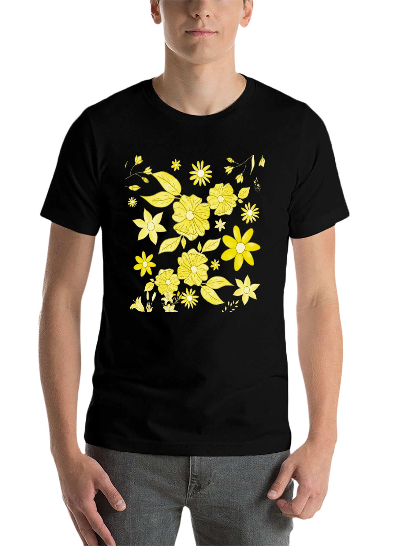 Floral Print Black T-Shirt - 7