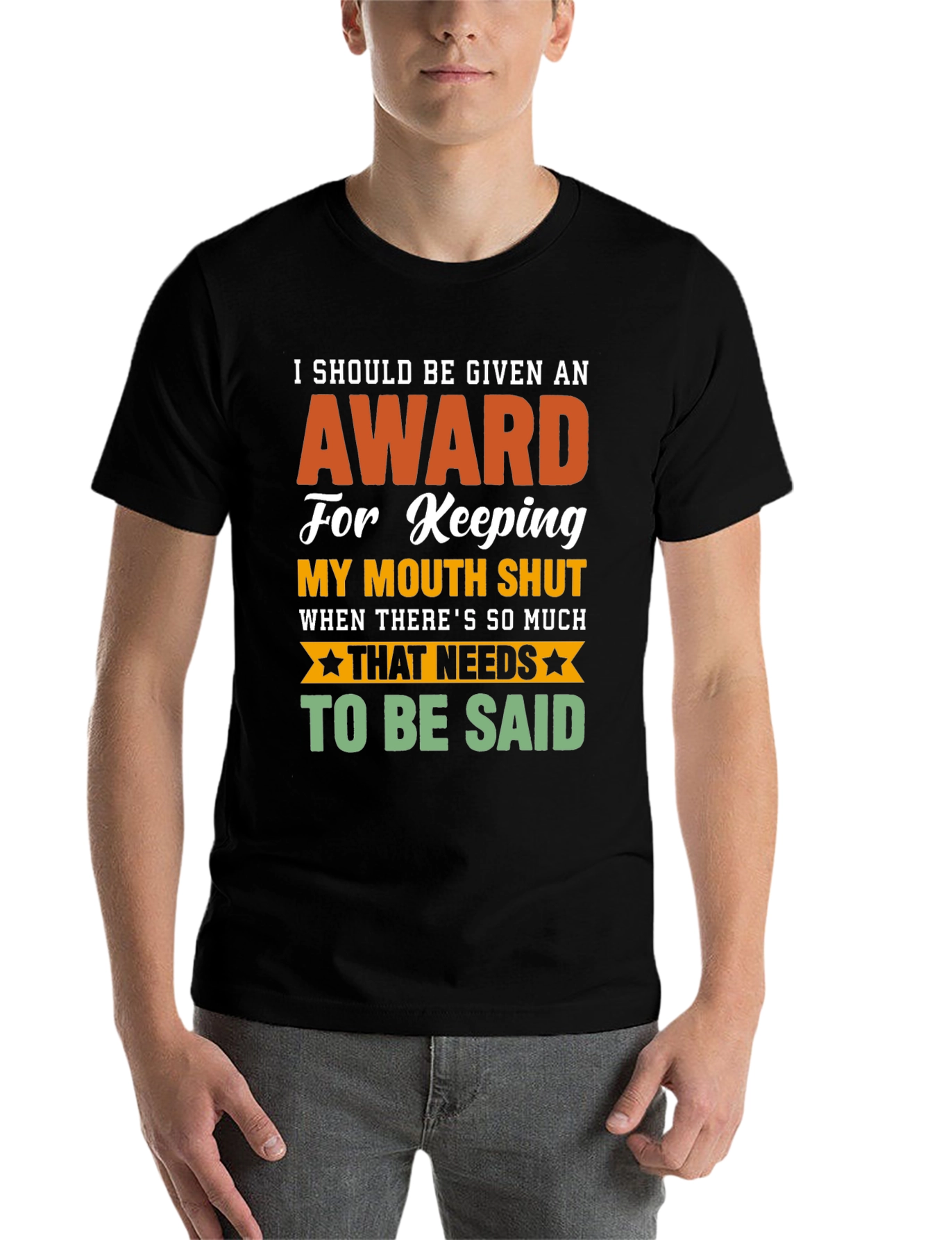 Funny Award Keeping Mouth Shut Graphic T-Shirt - 7