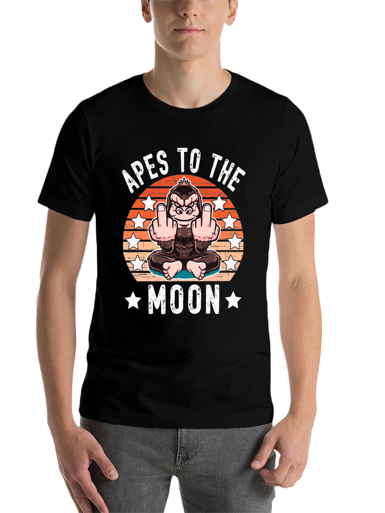 Black Apes to the Moon Funny Graphic T-Shirt view 7