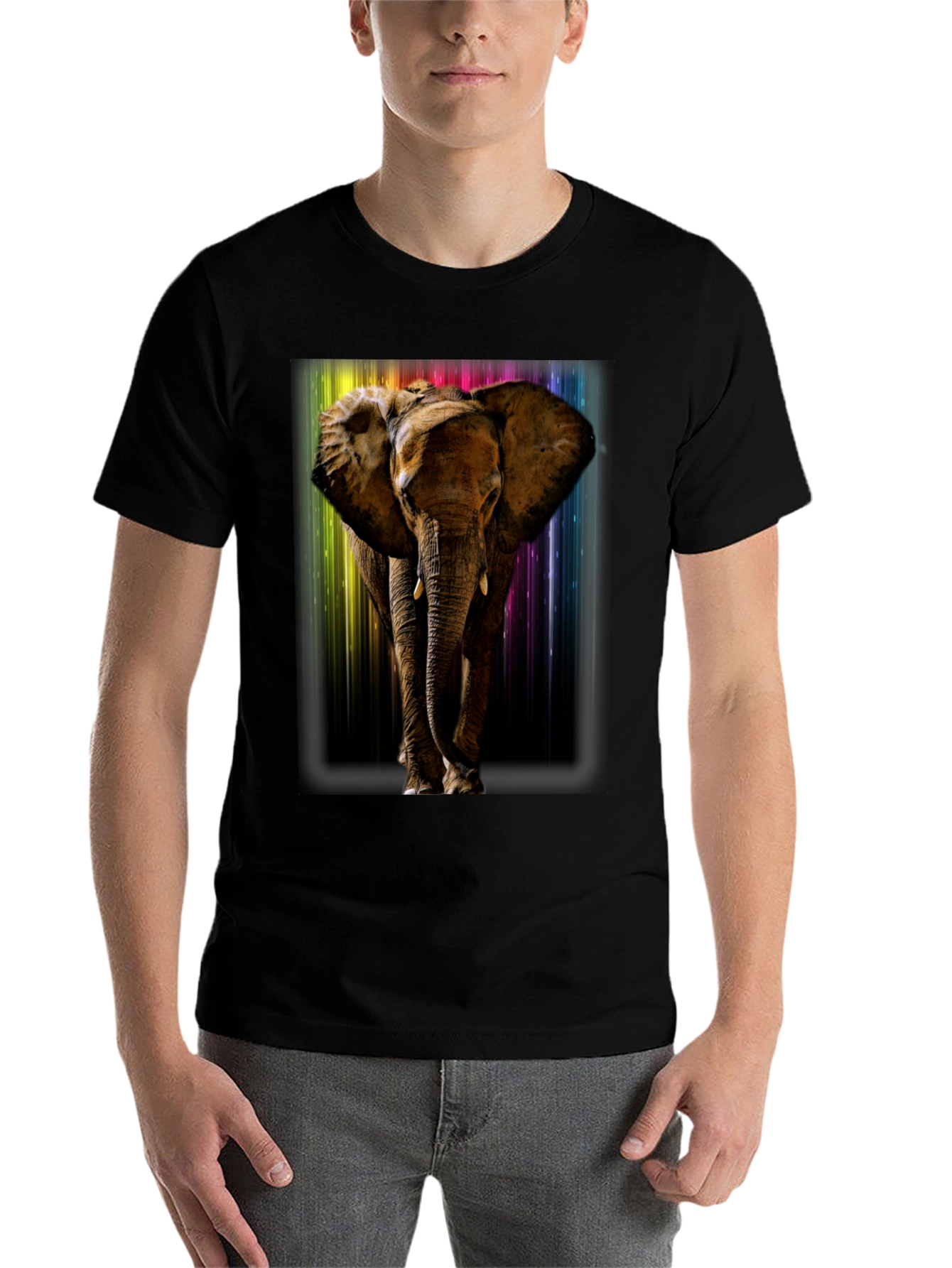 Black Elephant Rainbow T-Shirt - Men's Black Tee view 7
