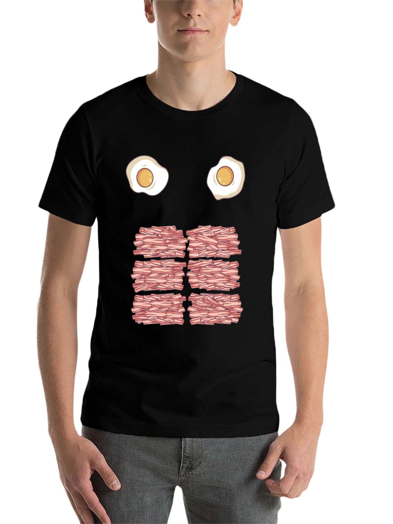 Black Funny Eggs and Bacon Graphic T-Shirt view 7