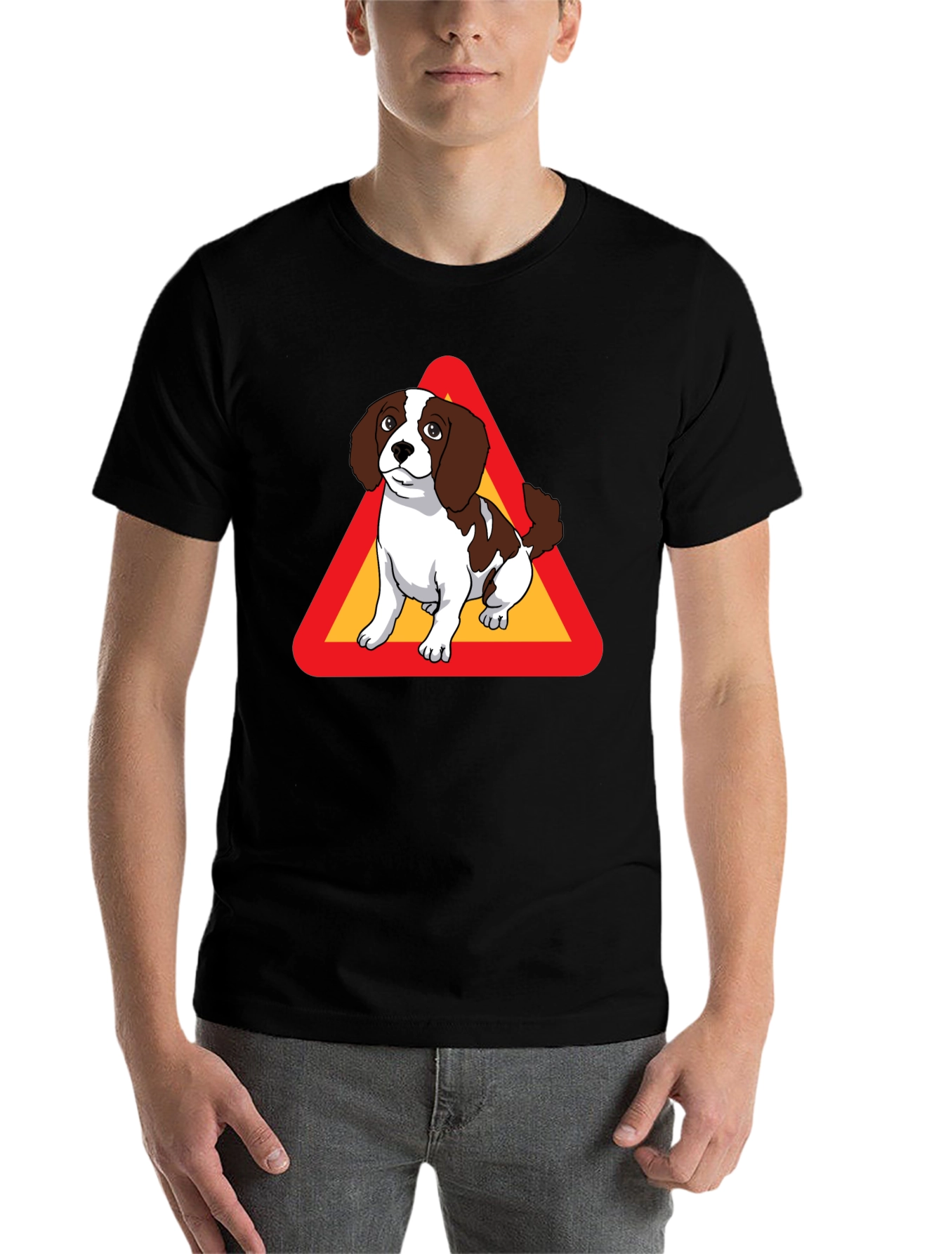 Black Dog Warning Sign Graphic Tee - Black Cotton T-Shirt view 7