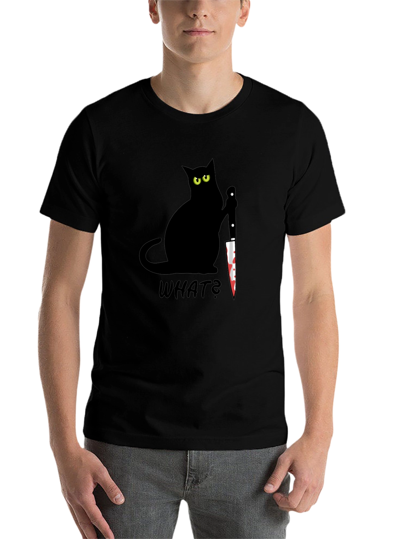 Black Black Cat What? Bloody Knife Graphic Tee view 7