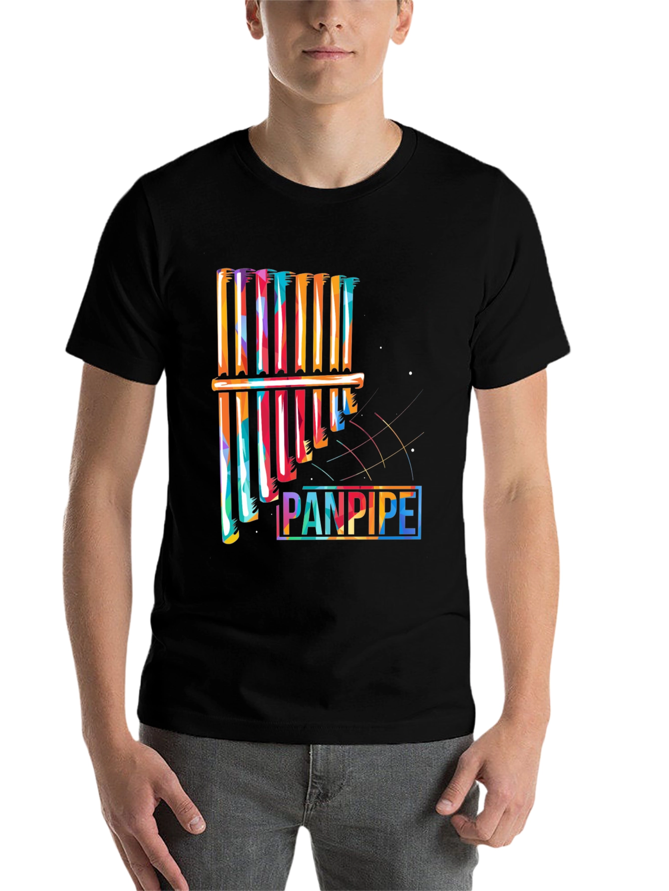 Black Colorful Panpipe Graphic Tee - Musical Instrument Shirt view 7