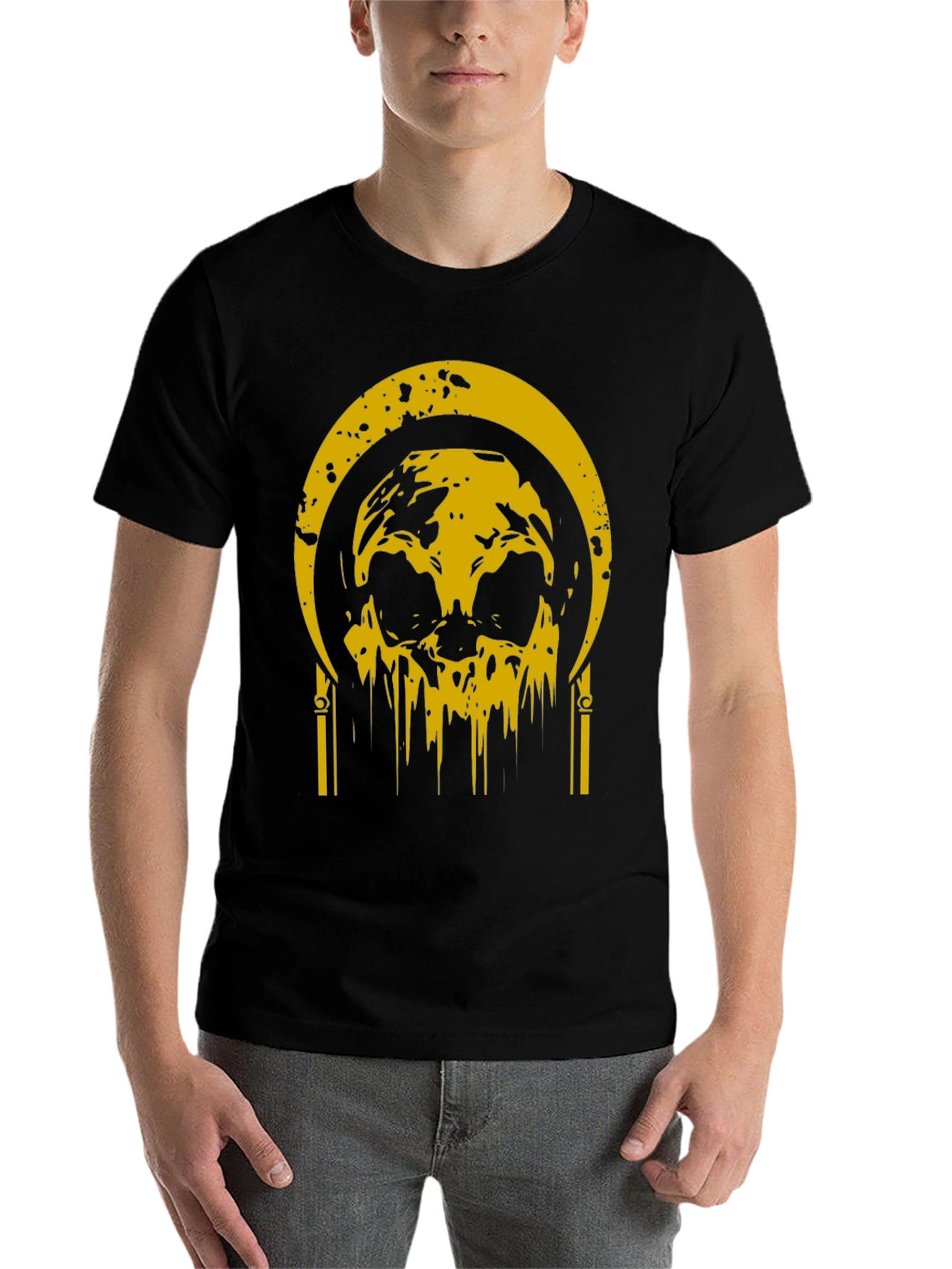 Black Black T-Shirt with Golden Skull Graphic view 7