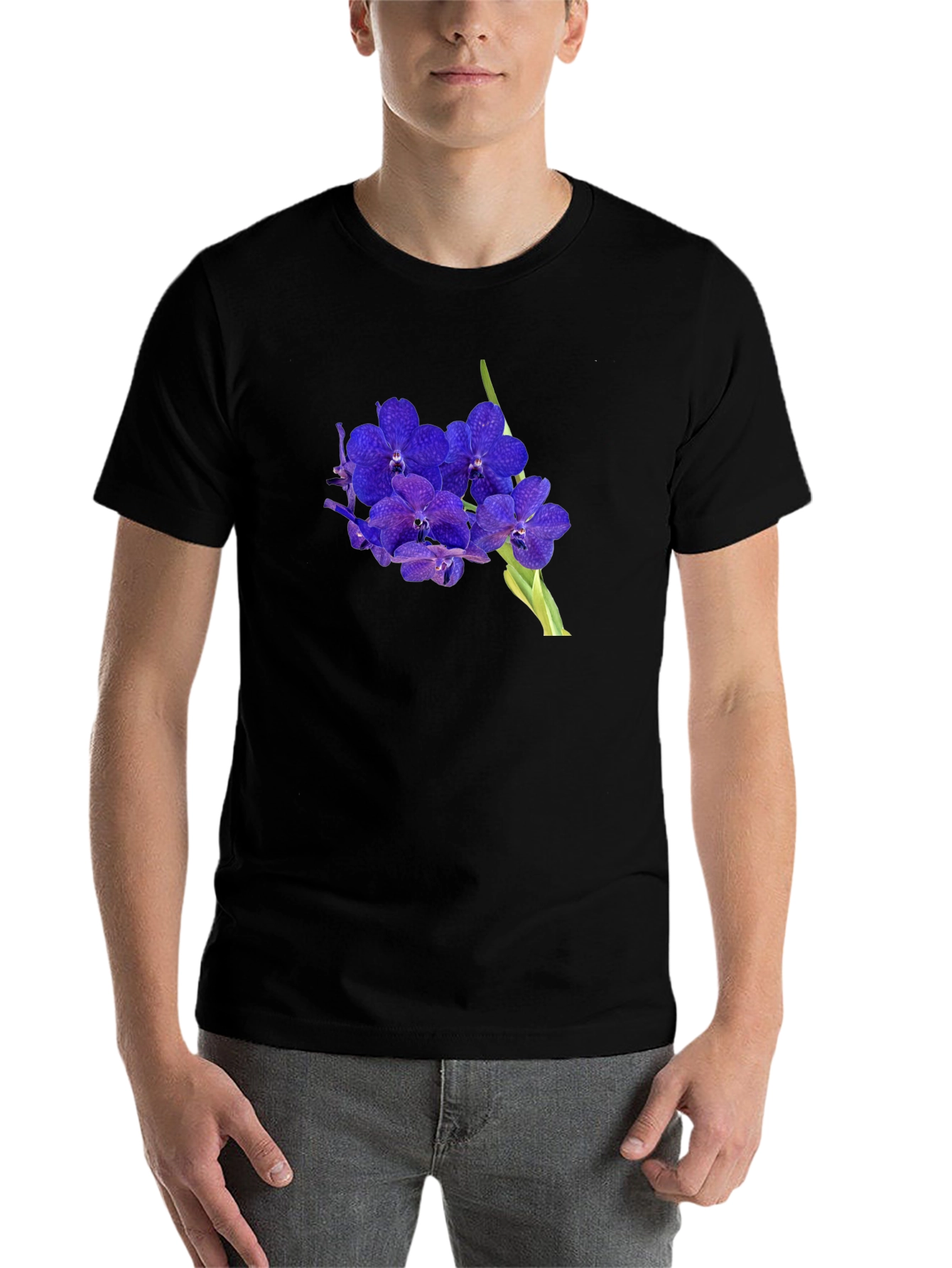 Black Floral Graphic Tee - Stylish Orchid Design view 7