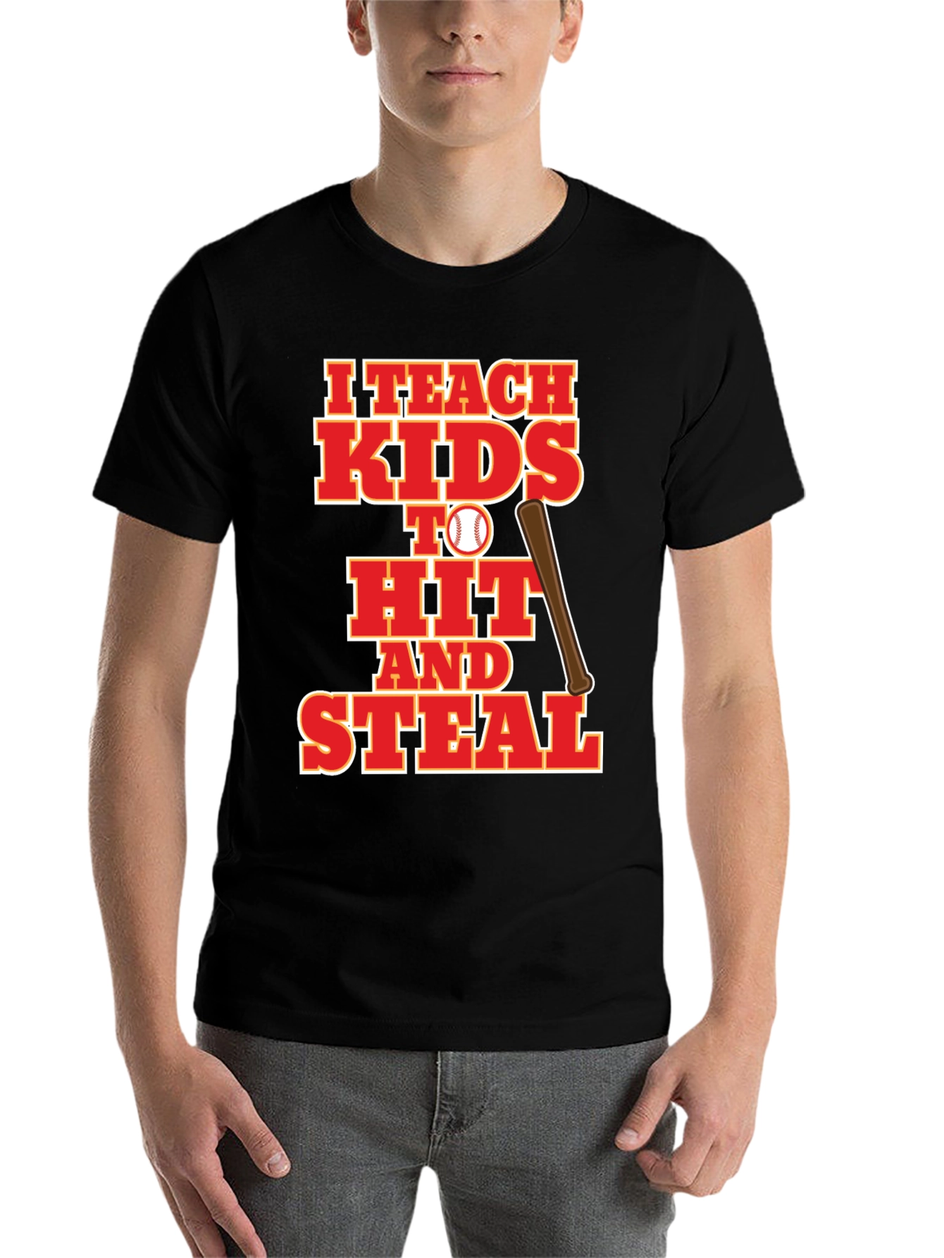Black I Teach Kids to Hit and Steal Baseball T-Shirt view 7