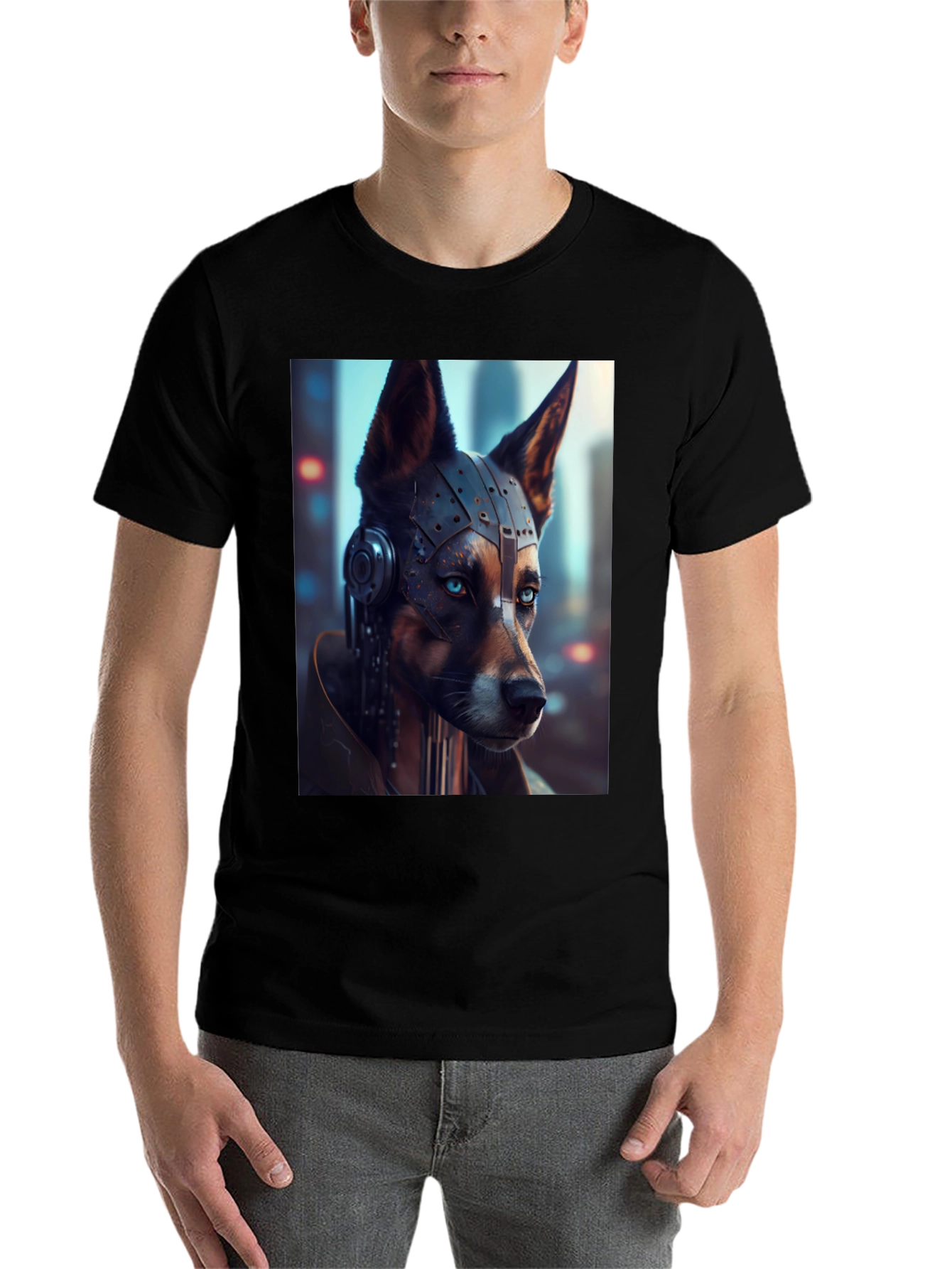 Black Cyberpunk Dog Graphic T-Shirt view 7