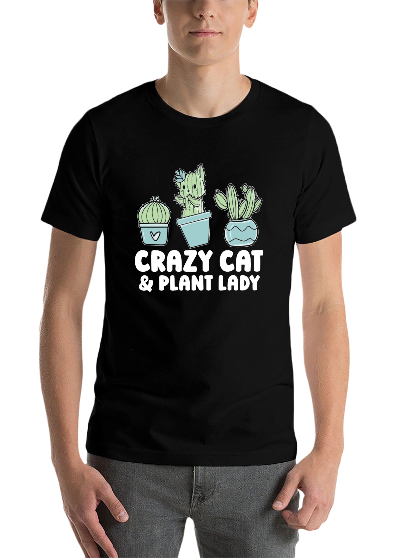 Black Crazy Cat & Plant Lady Black T-Shirt view 7