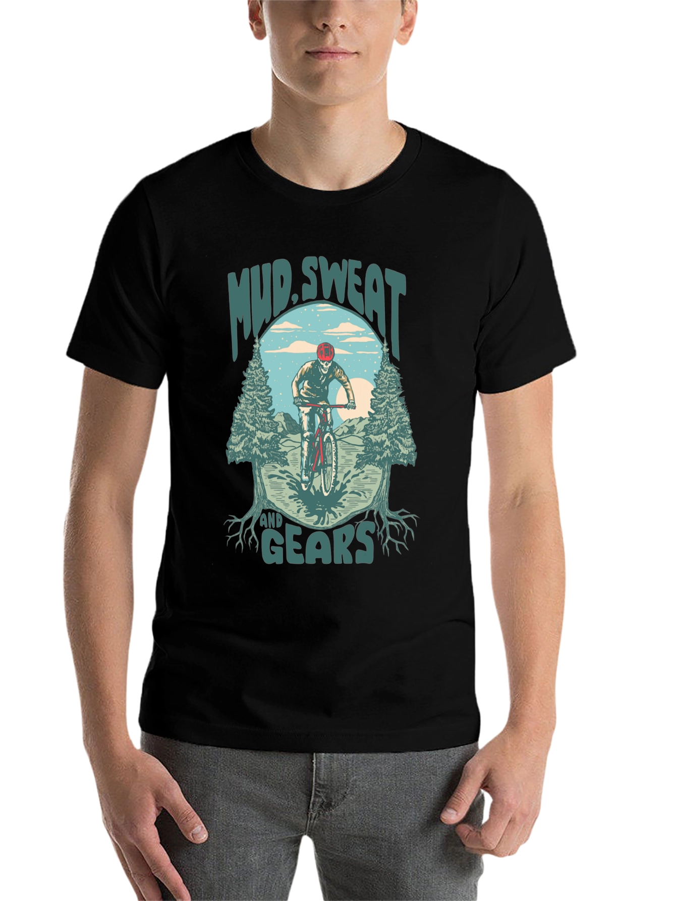 Black Mud Sweat and Gears Mountain Bike Graphic T-Shirt view 7