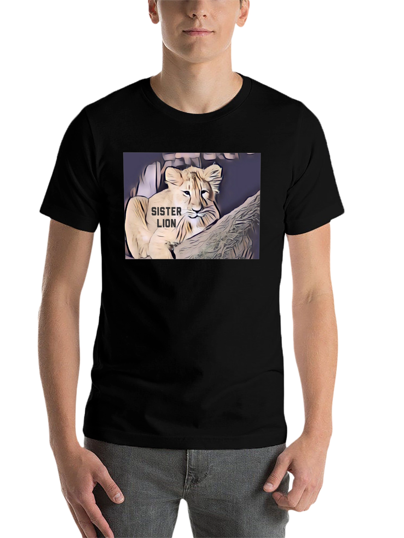 Black Sister Lion Graphic Tee - Black Cotton T-Shirt view 7