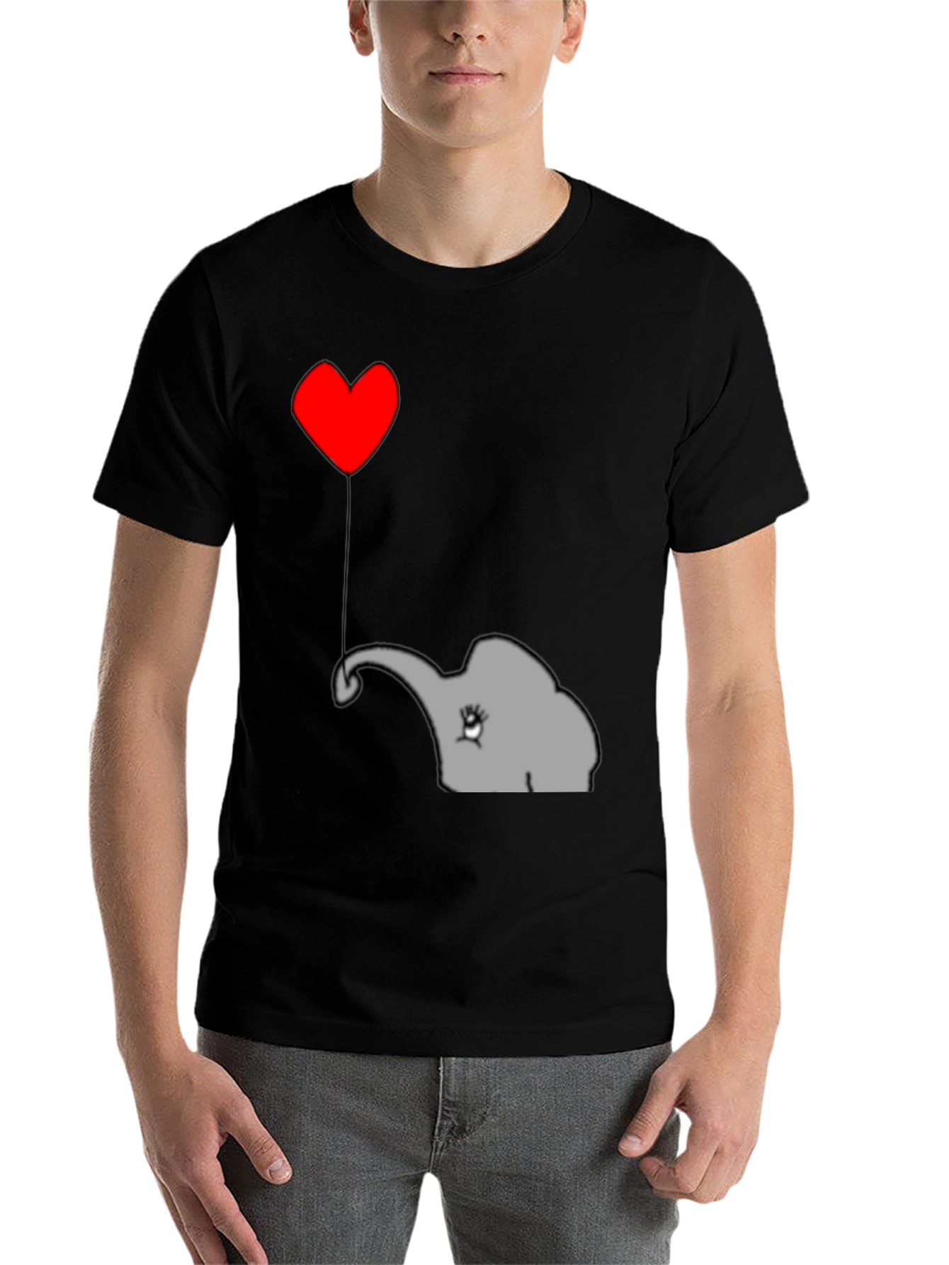Black Elephant Heart Balloon T-Shirt - Cute Animal Tee view 7
