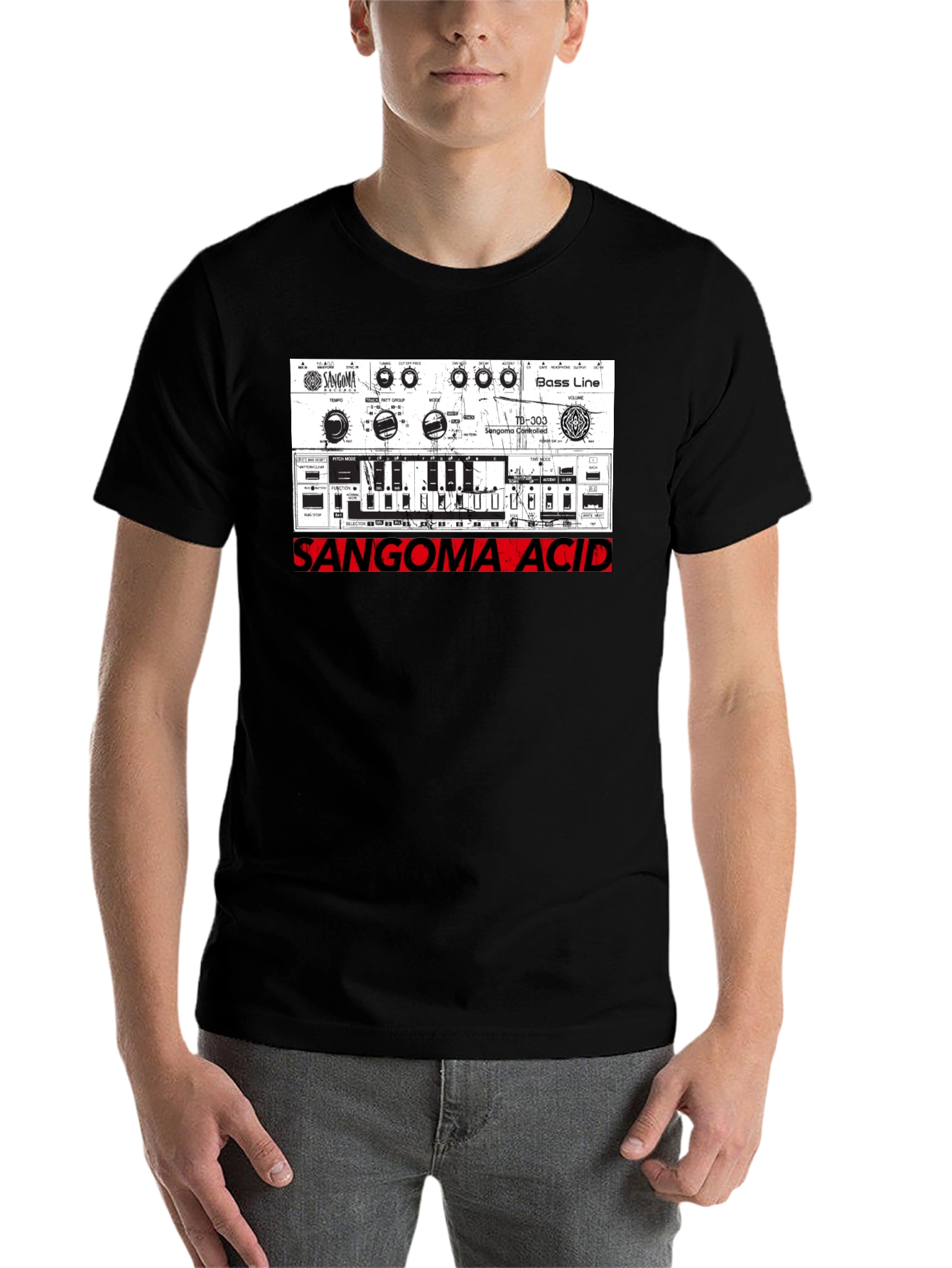 Black Sangoma Acid Music Synth Graphic Tee view 7