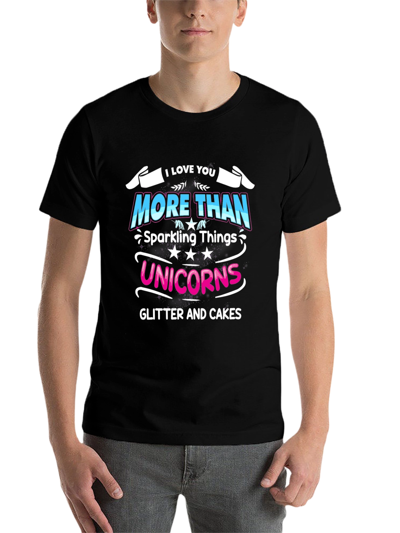 Black I Love You More Than Unicorns Black T-Shirt view 7