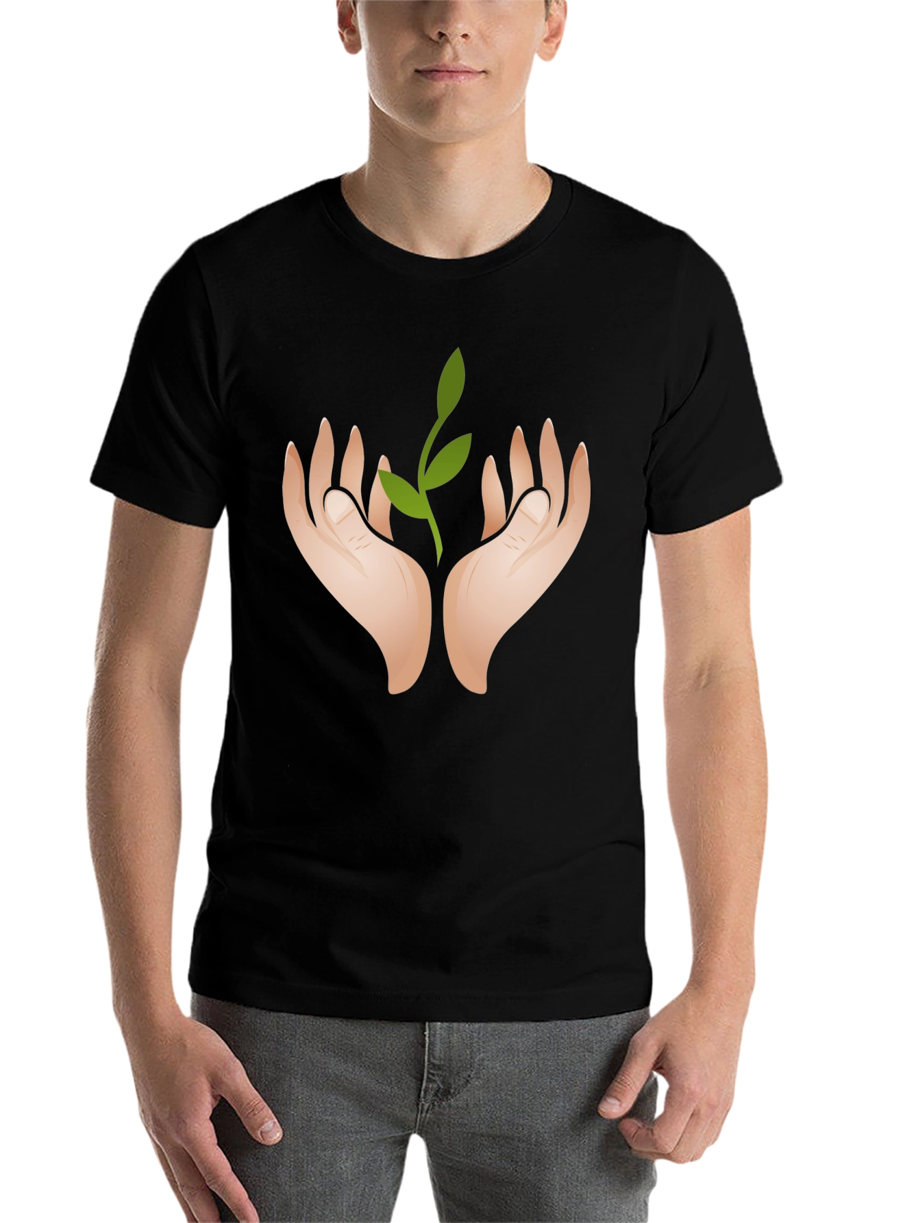 Black Hands Holding Sprout Graphic Black T-Shirt view 7