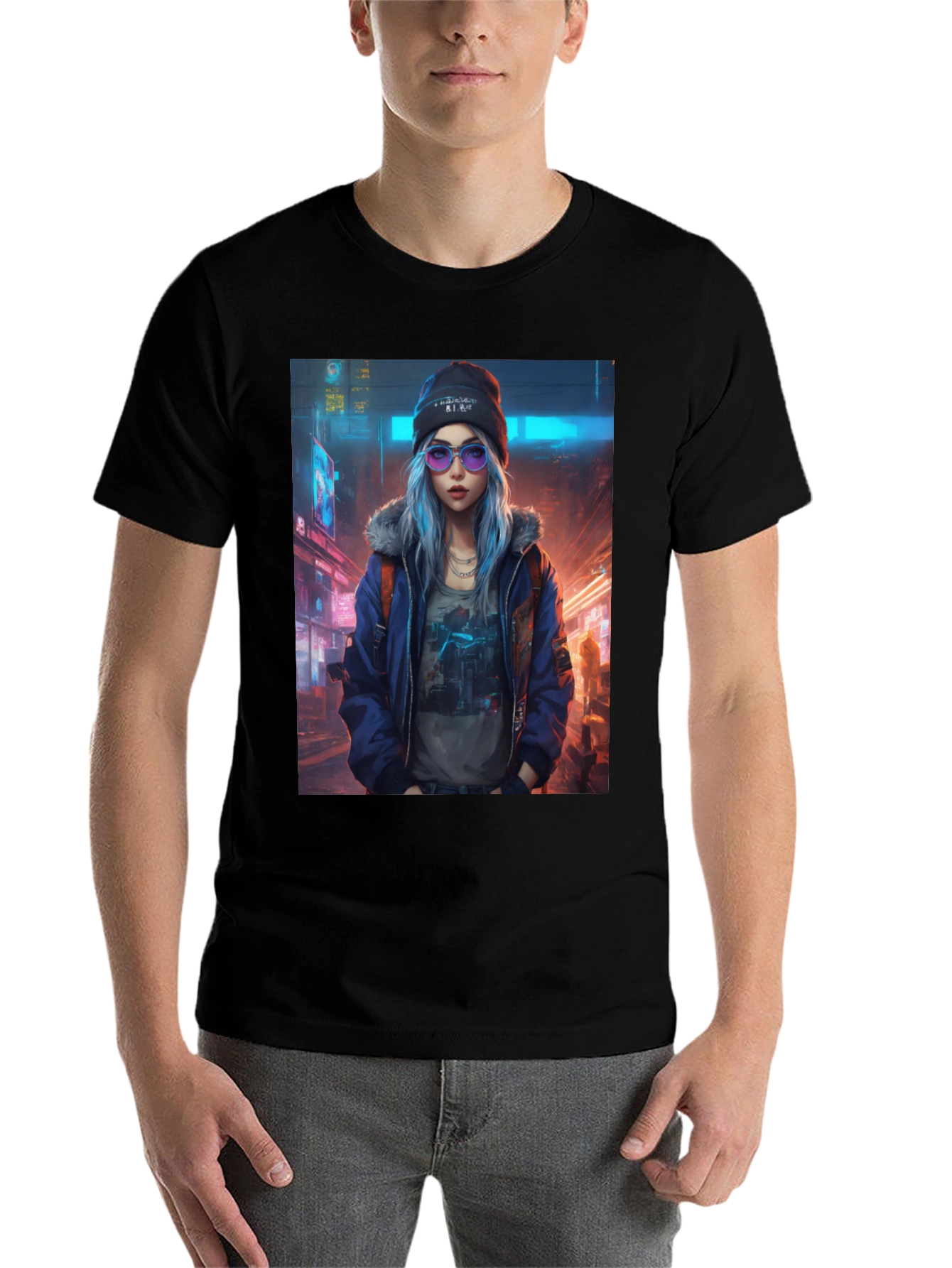 Black Cyberpunk Girl Graphic T-Shirt - Trendy Urban Style view 7