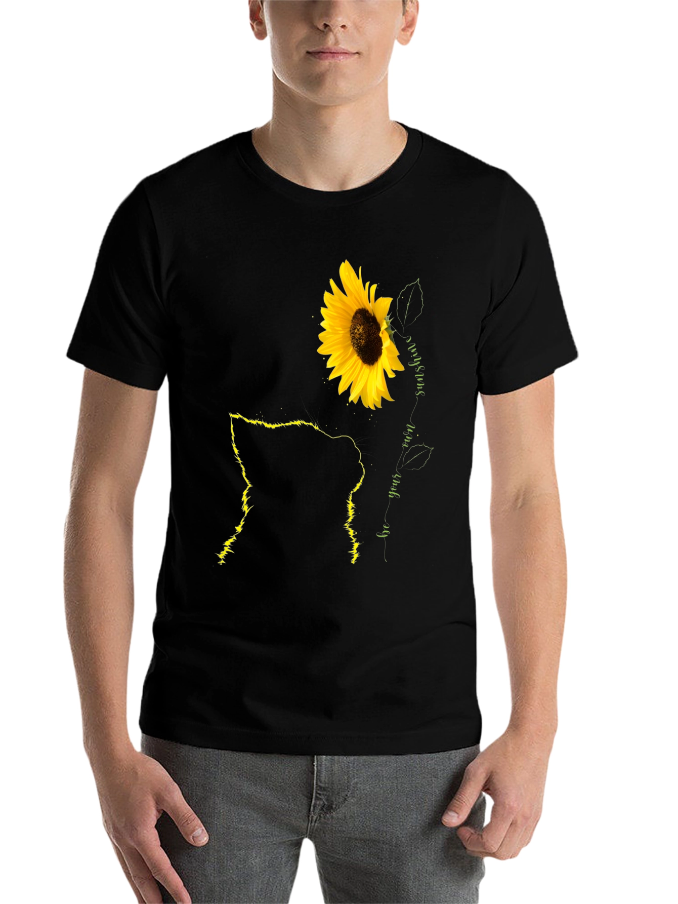 Black Sunflower Cat Lover Black T-Shirt view 7