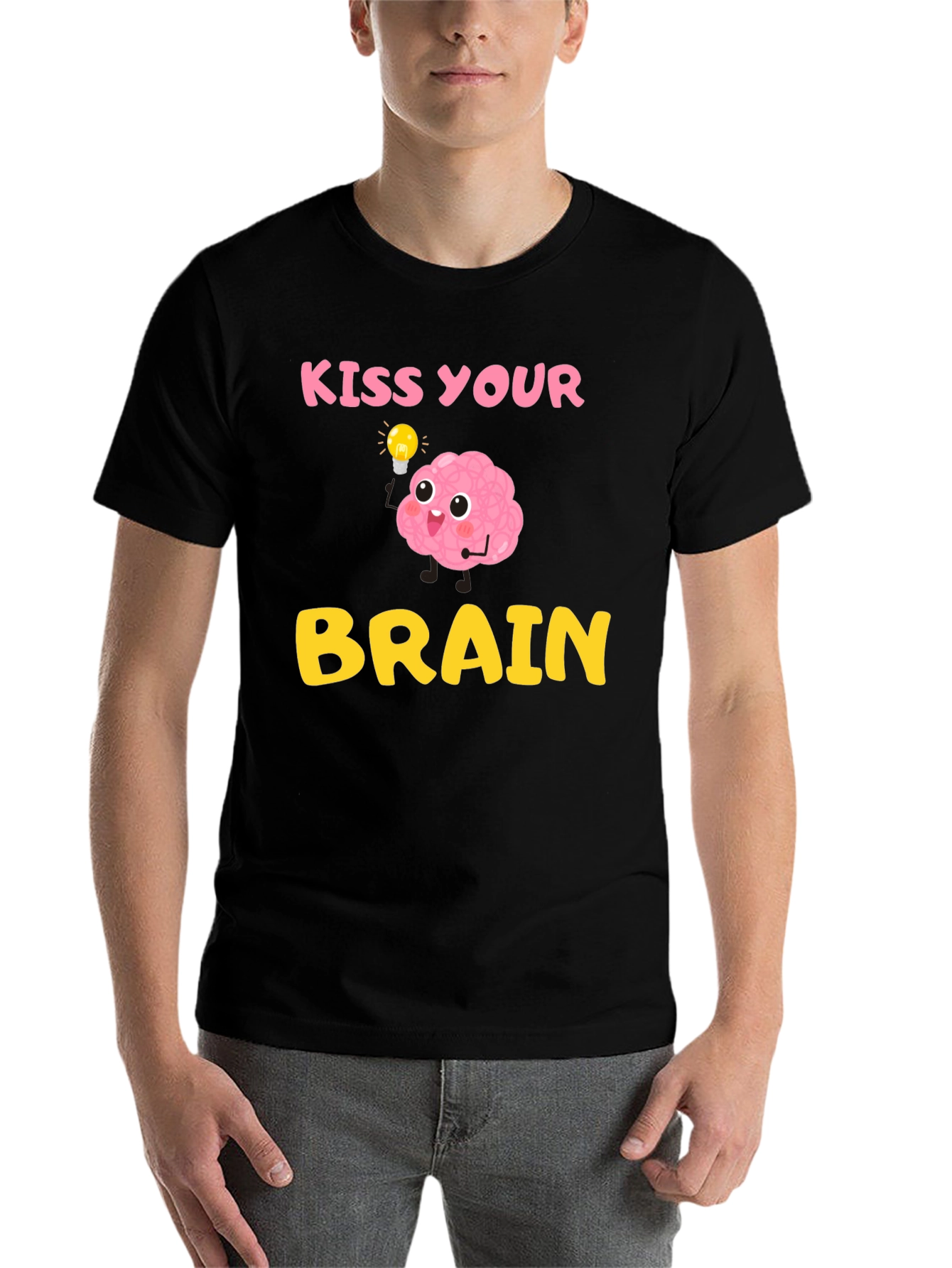 Black Kiss Your Brain T-Shirt - Funny Brain Cartoon Tee view 7