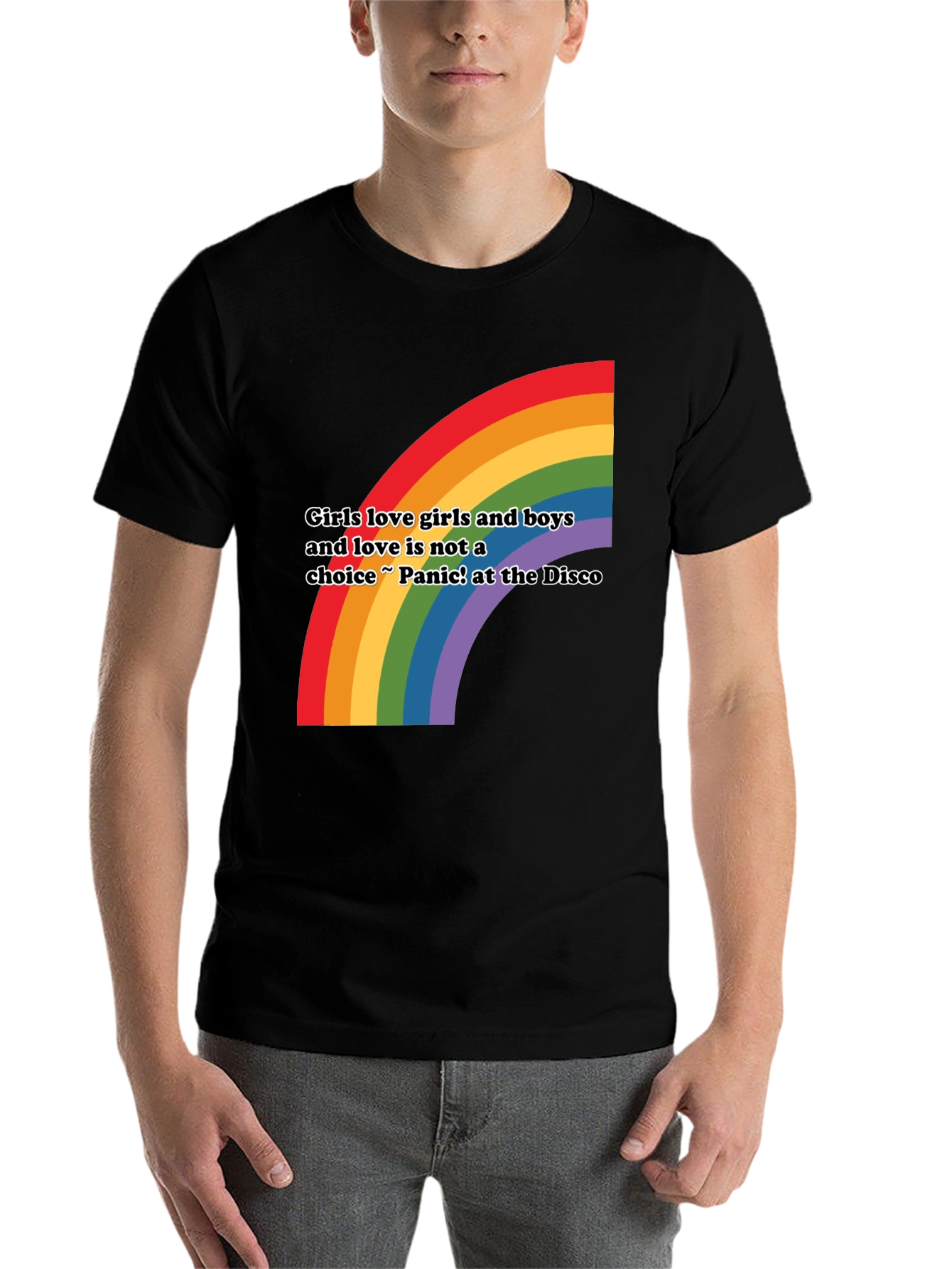 Black Rainbow Love T-Shirt - Girls Love Girls and Boys LGBTQ+ Pride view 7