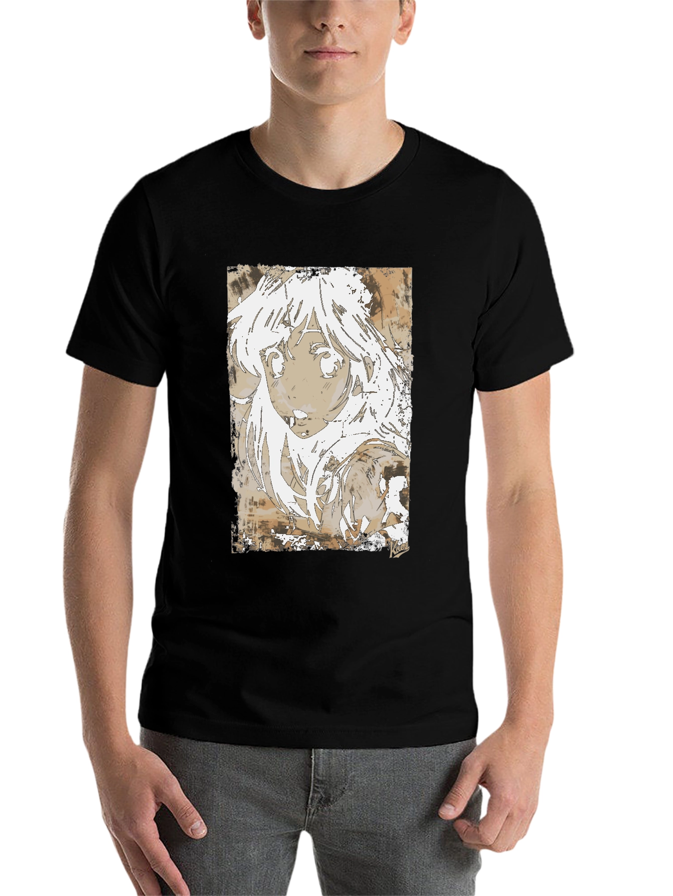 Black Anime Girl Graphic Tee - Stylish Black Cotton T-Shirt view 7