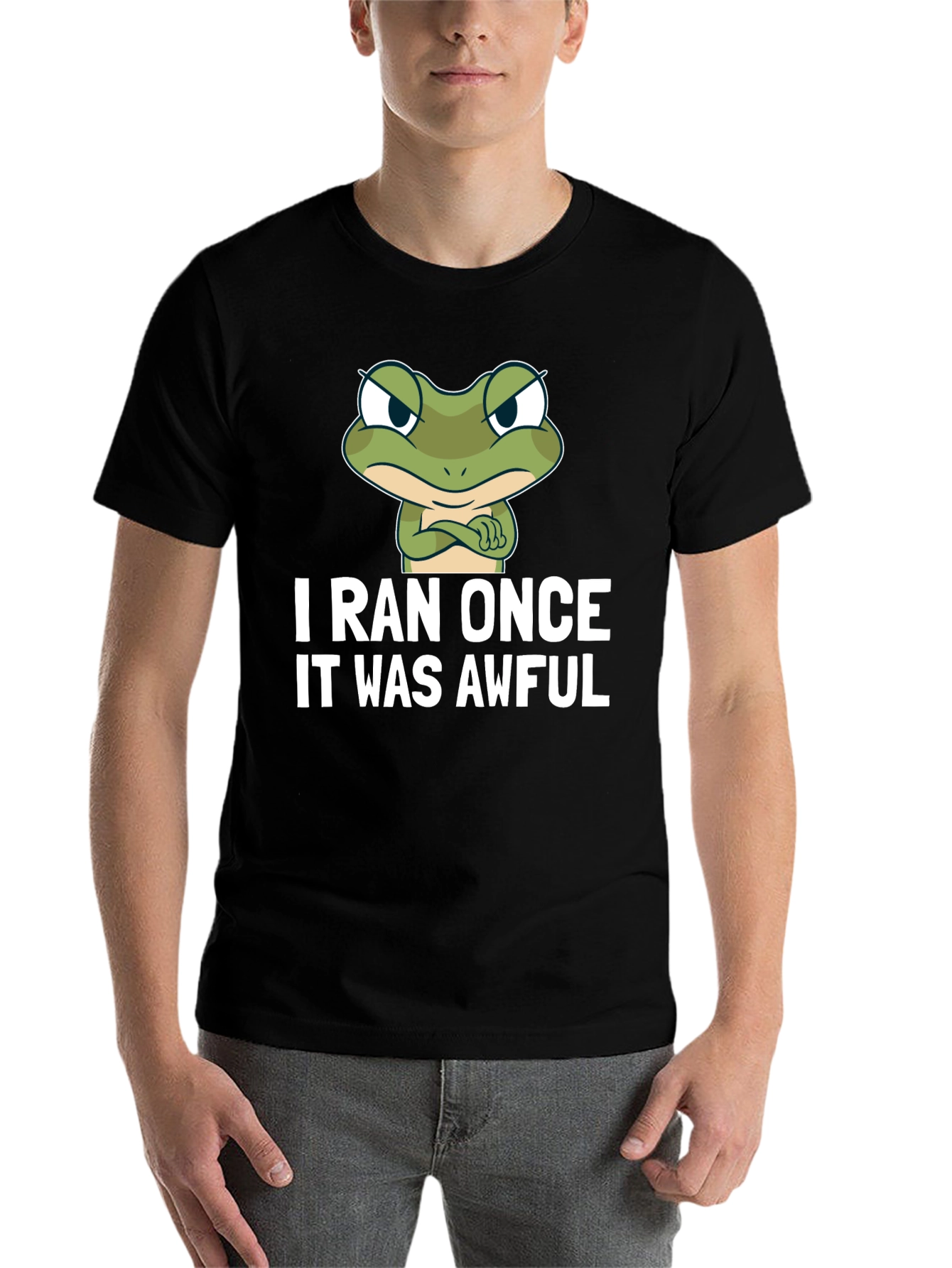 Black Funny Frog Graphic T-Shirt - "I Ran Once It Was Awful" view 7