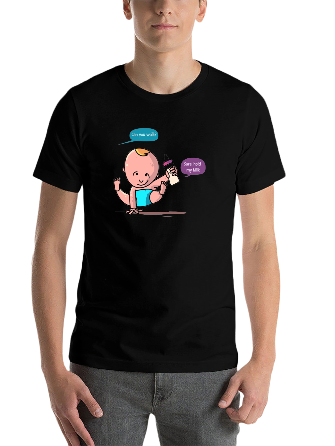 Black Funny Baby Cartoon Print Black T-Shirt view 7