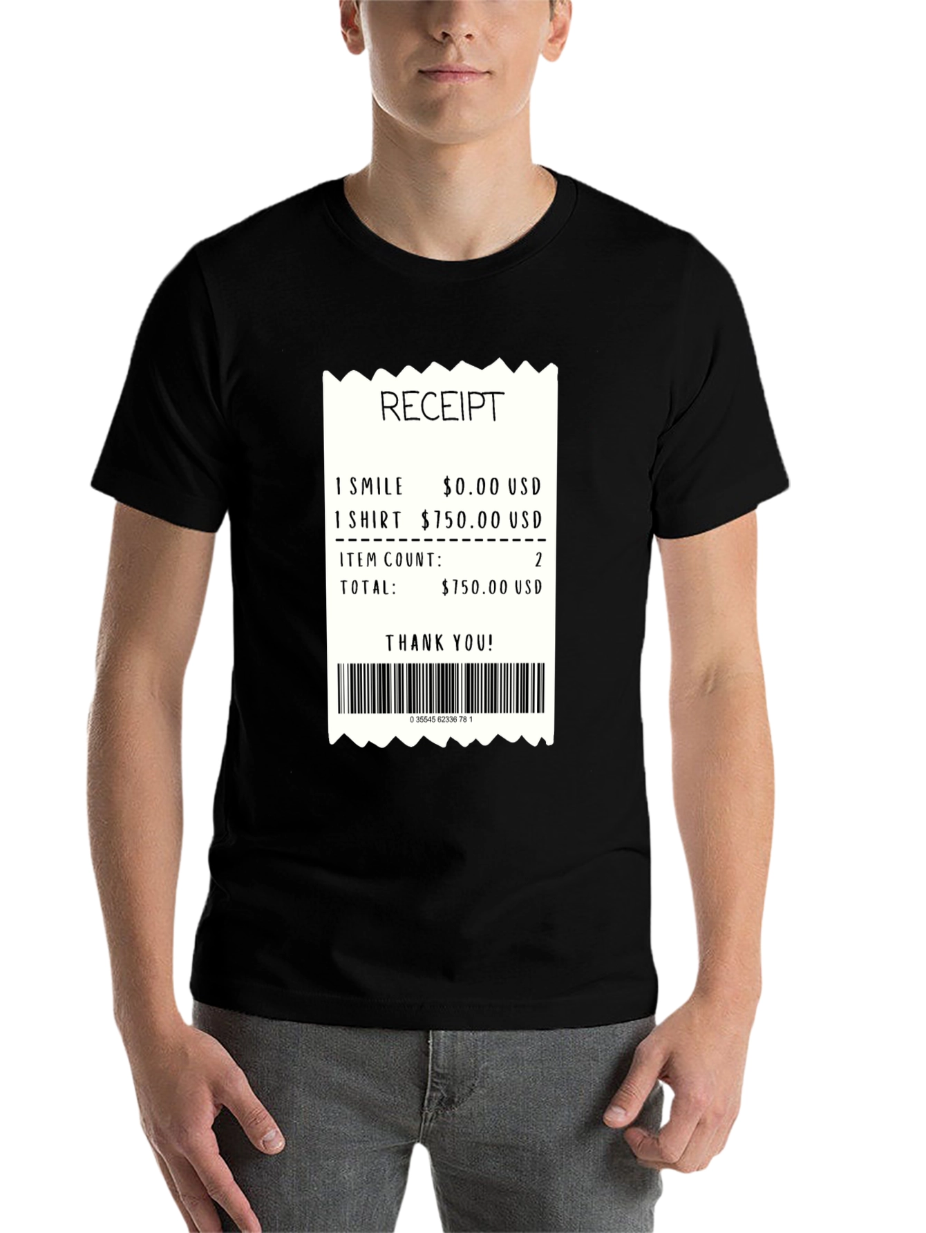 Black Receipt T-Shirt: Funny Expensive Smile Tee view 7