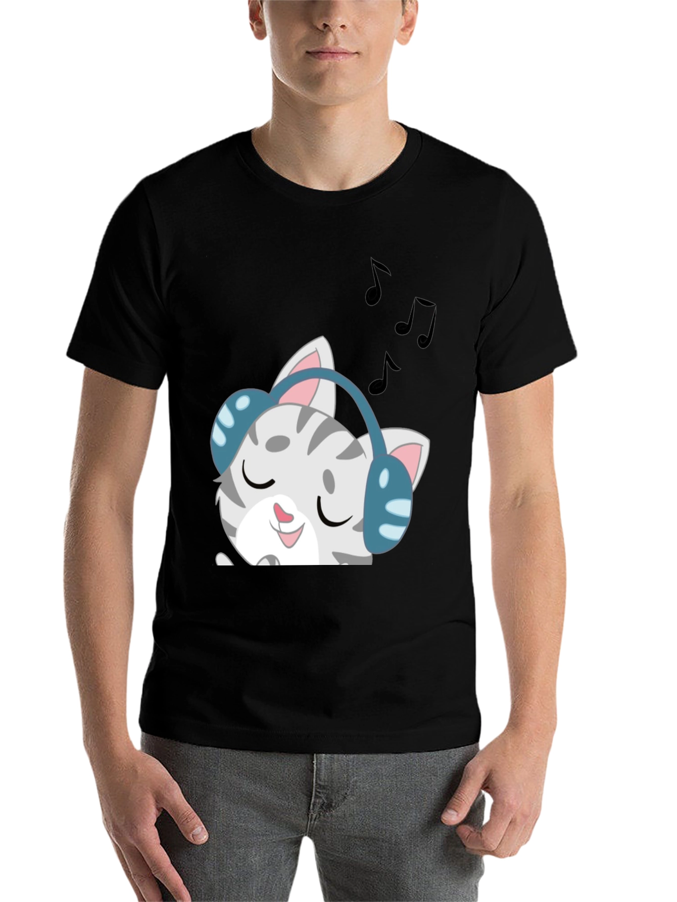 Black Cool Cat Headphones Graphic Tee - Black view 7