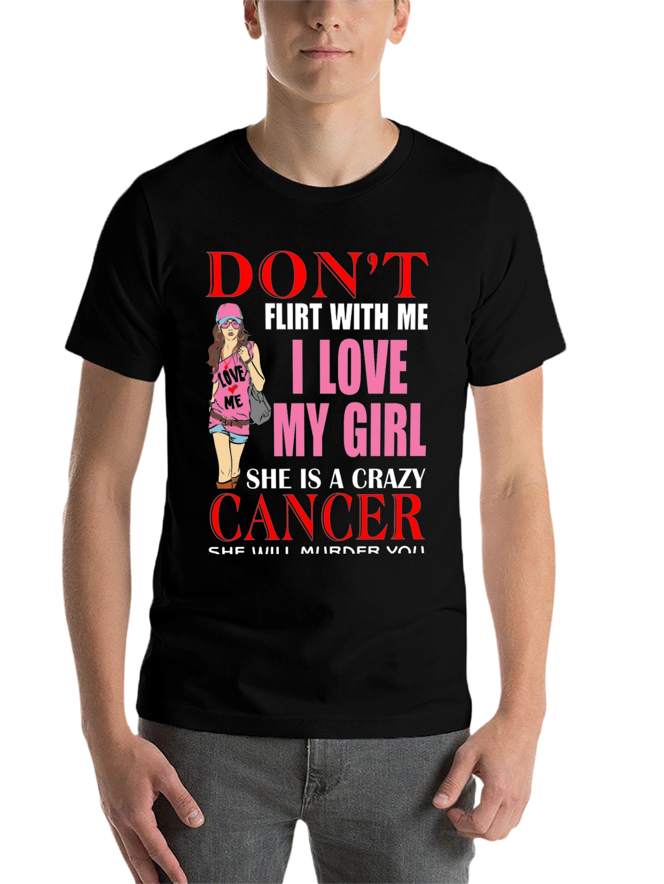 Black Don't Flirt Cancer Girl T-Shirt view 7