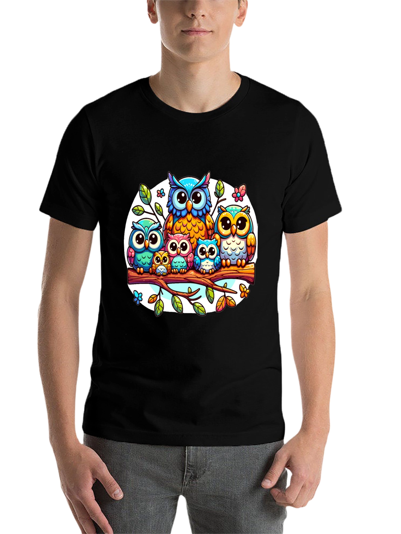 Black Cute Owl Family T-Shirt view 7