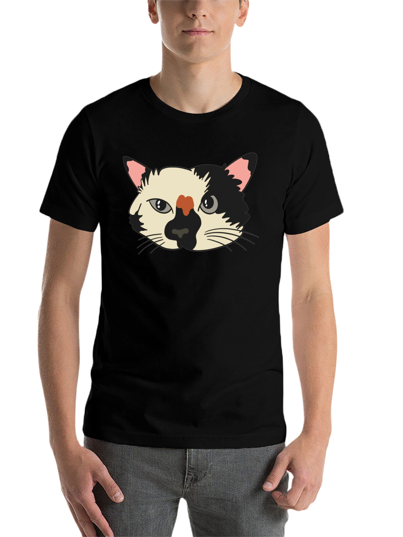 Black Cat Face Graphic Tee - Unisex Black T-Shirt view 7