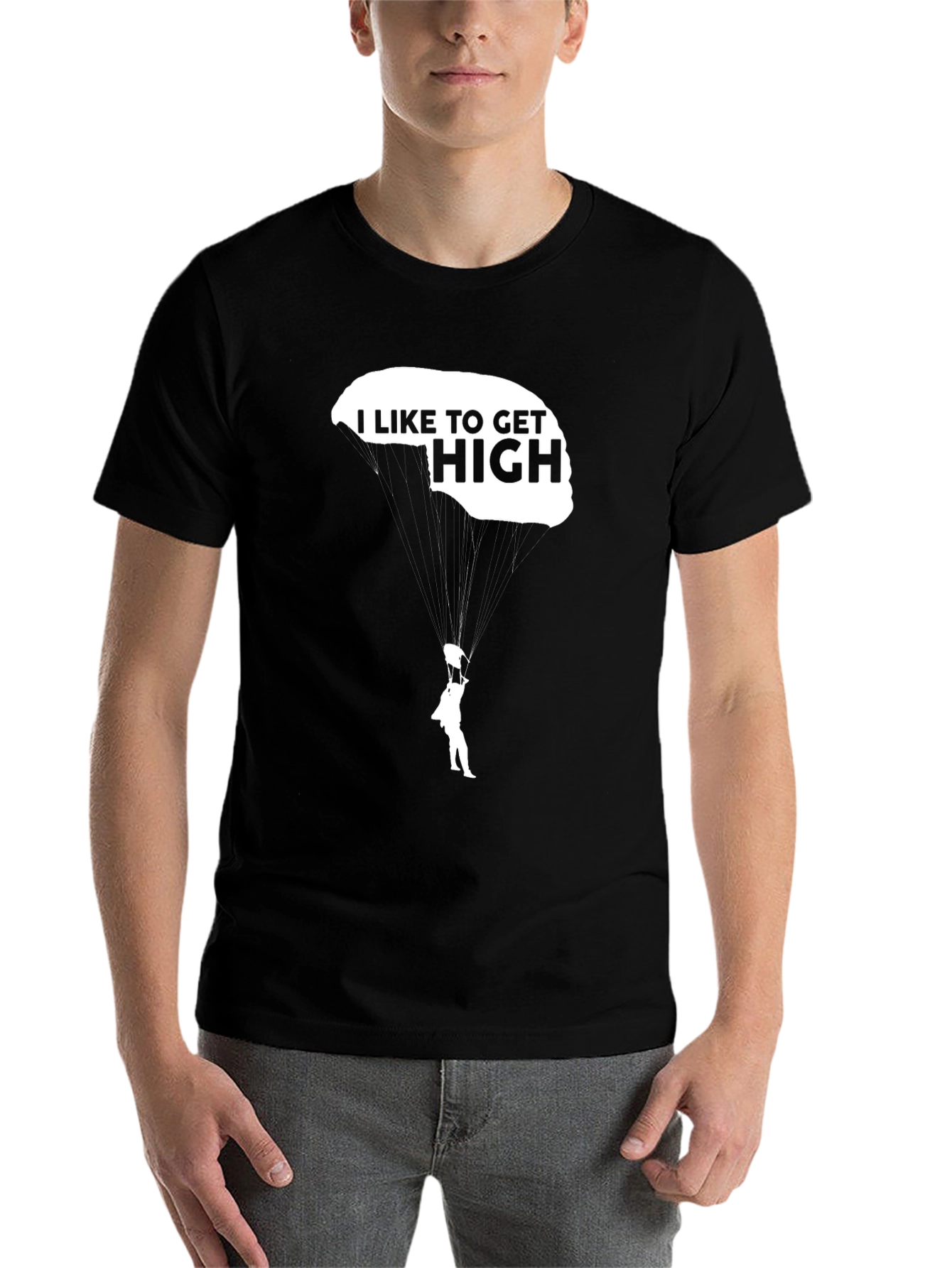 Black I Like to Get High T-Shirt - Parachute Skydiving Tee view 7
