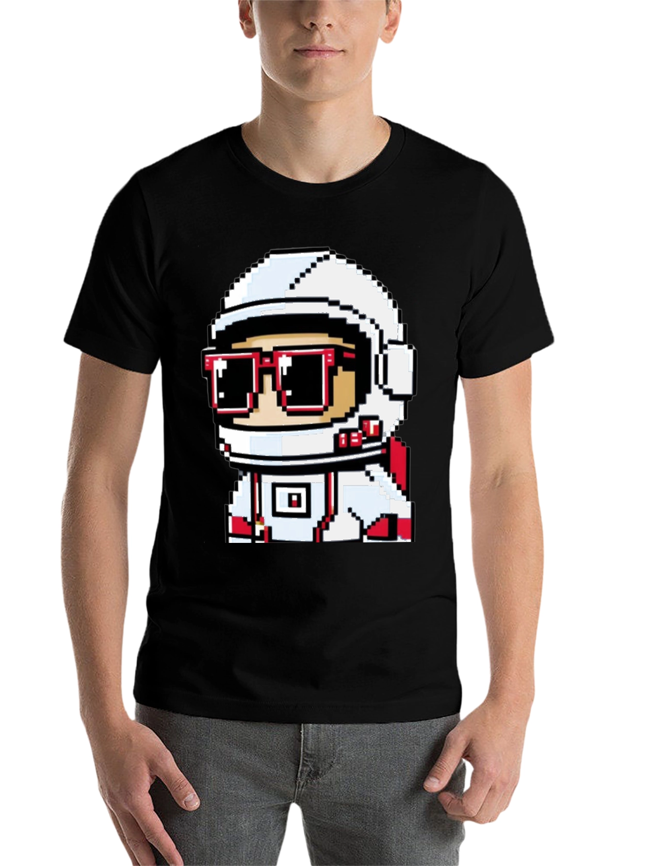 Black Pixel Astronaut Graphic T-Shirt - Black view 7