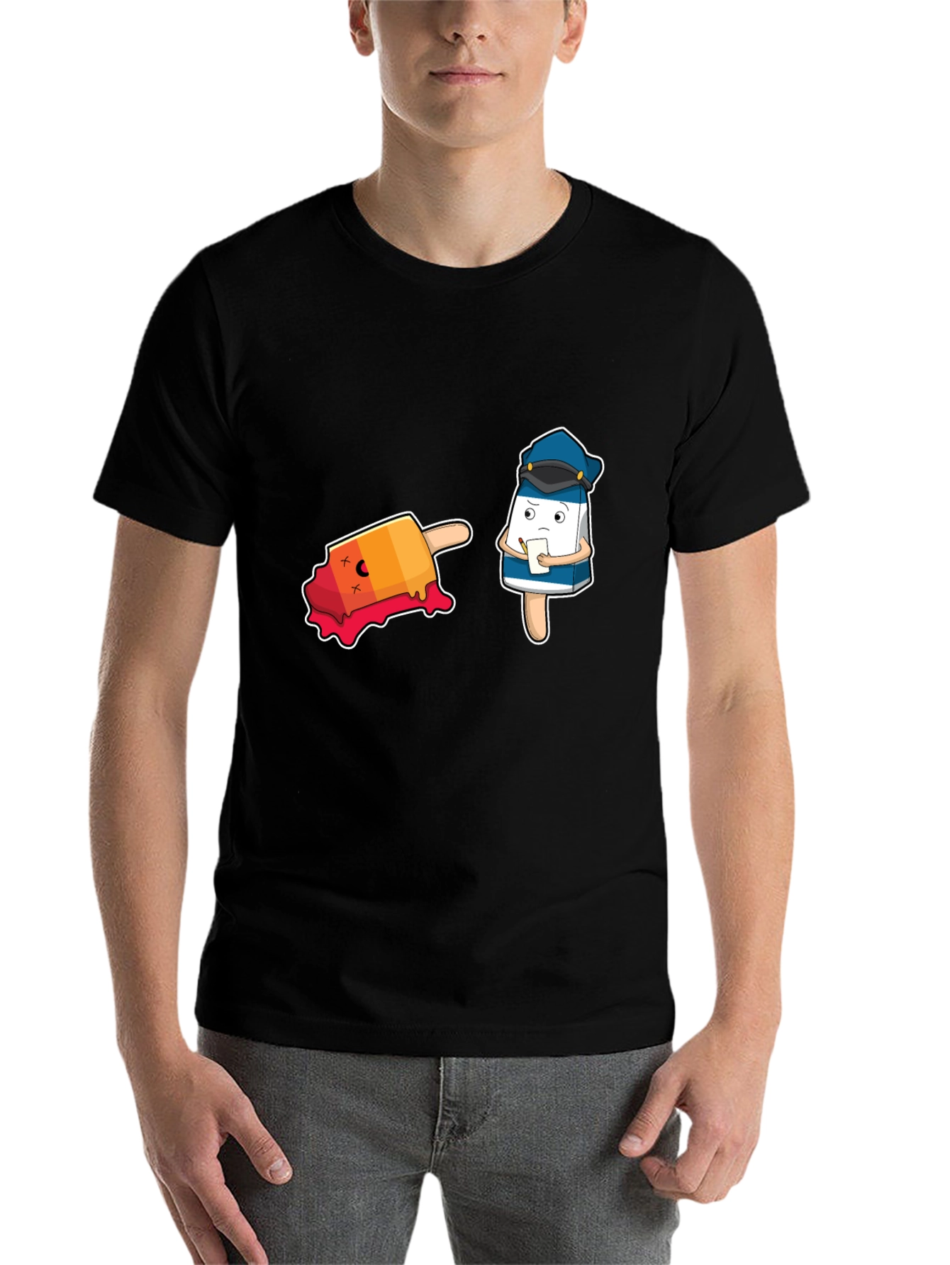 Black Funny Cartoon Ice Cream Police T-Shirt view 7